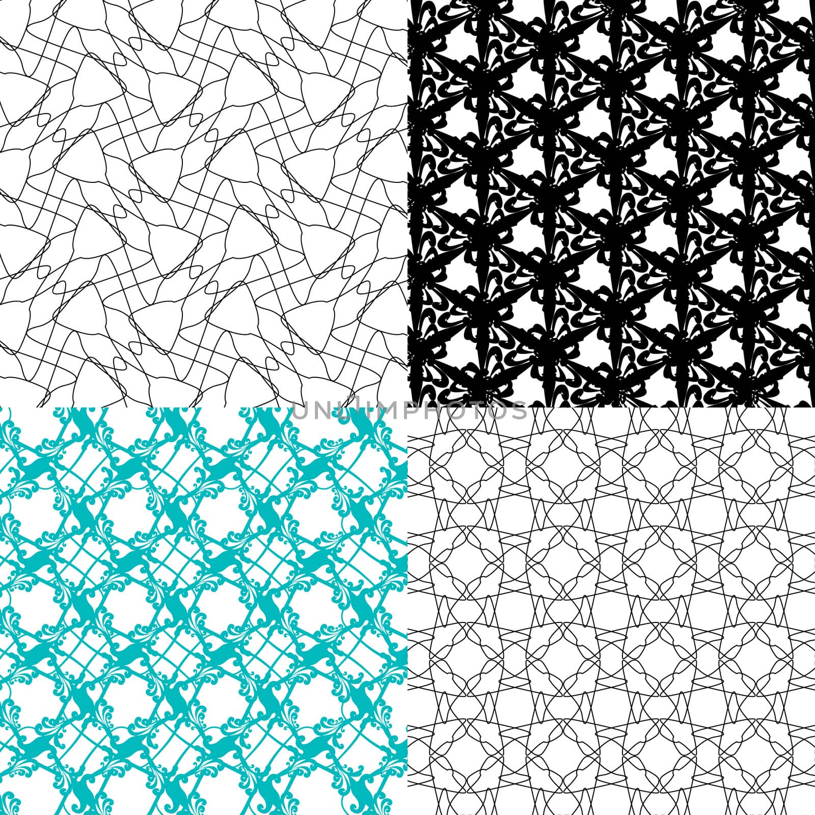 Set of 4 monochrome elegant patterns. ornaments. May be used as background. backdrop by serhii_lohvyniuk