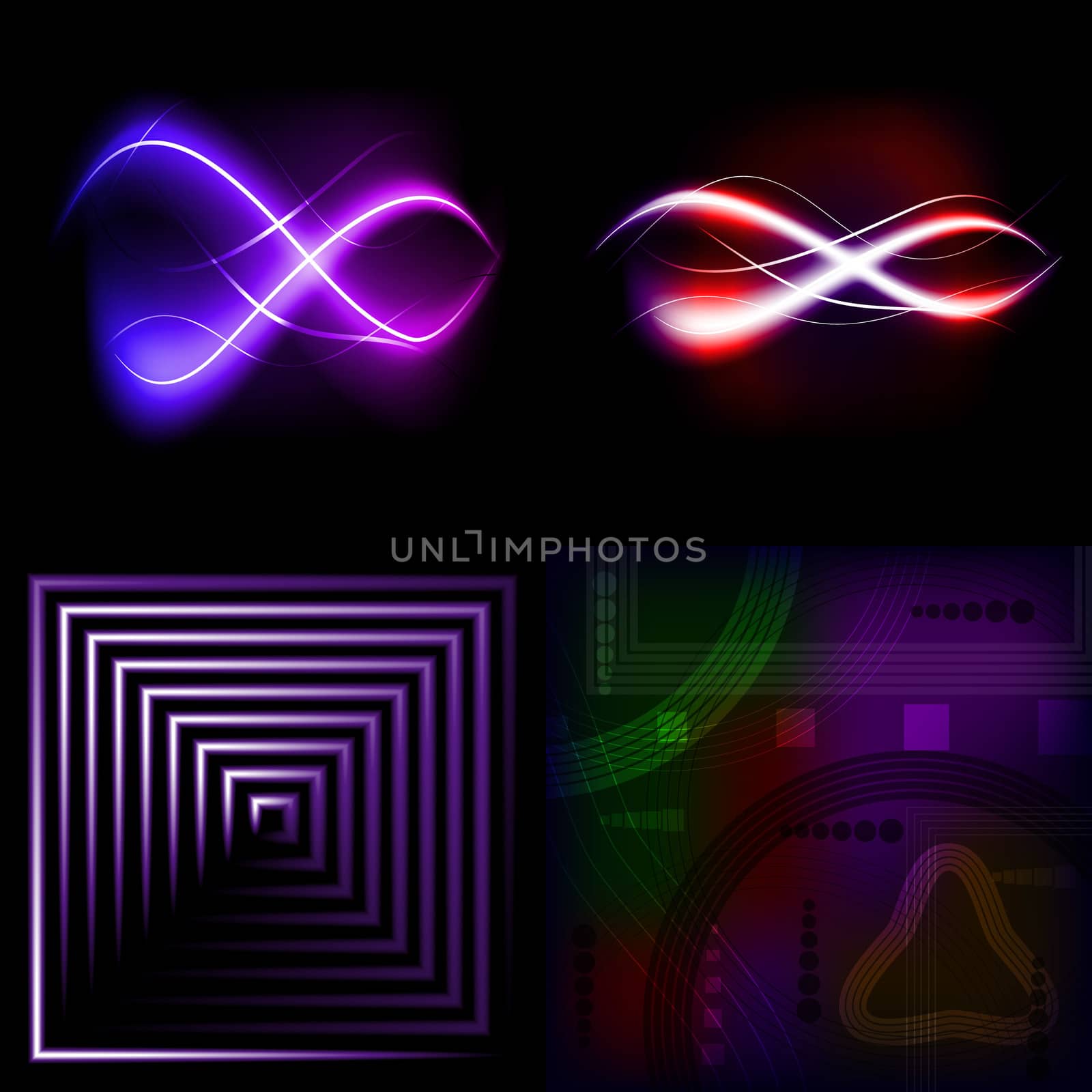 Set  of colorful  abstract background with blurred magic neon light curved lines.  by serhii_lohvyniuk