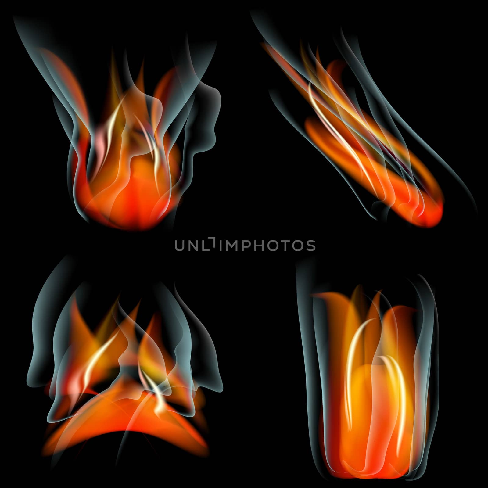 Set of Burn flame fire. abstract background.  illustration