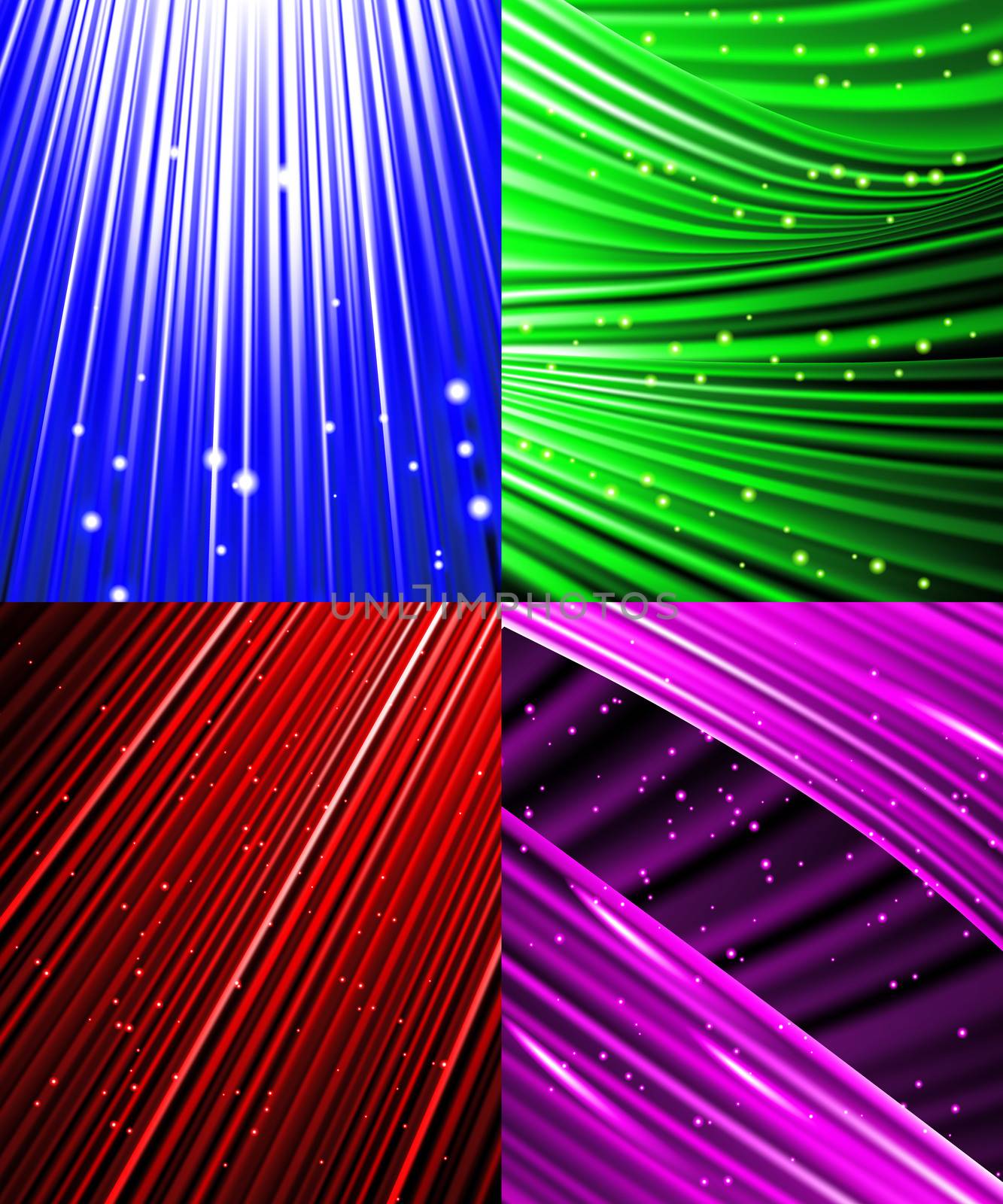 Set of Abstract luminous rays background.  illustration