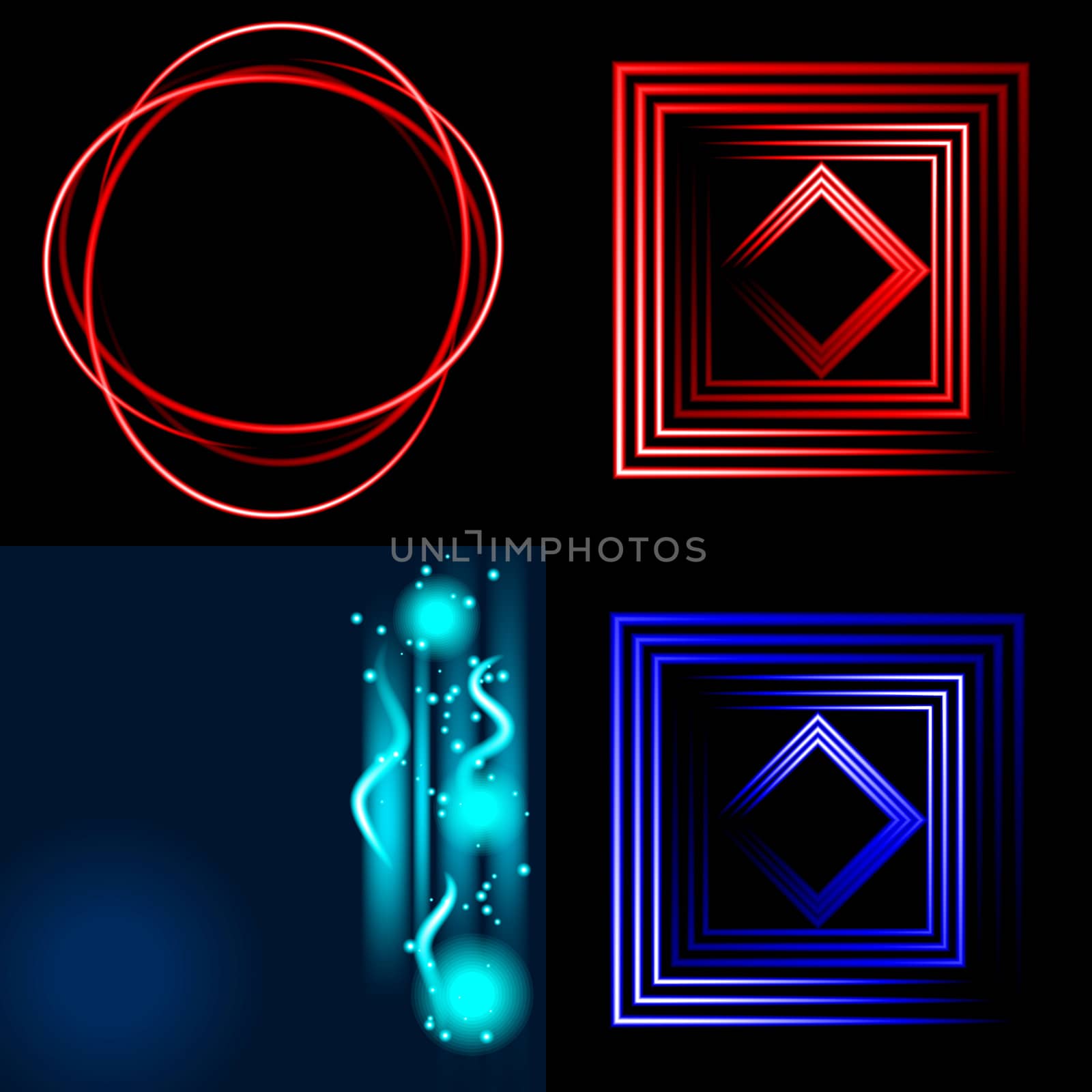 Set  of colorful  abstract background with blurred magic neon light curved lines.  illustration