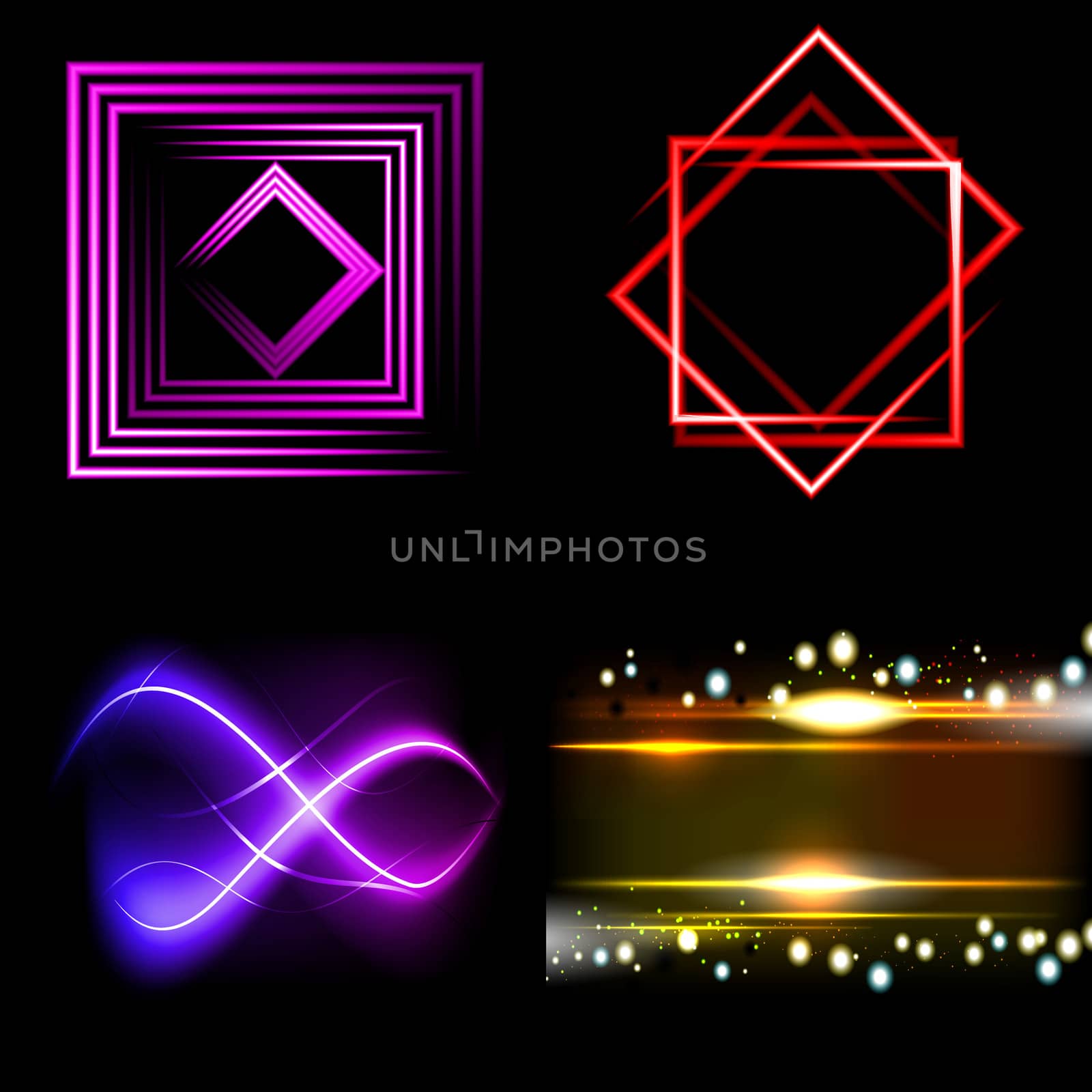 Set  of colorful  abstract background with blurred magic neon light curved lines.  by serhii_lohvyniuk