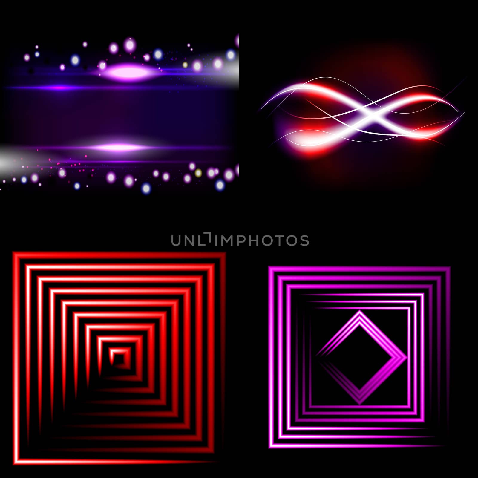 Set  of colorful  abstract background with blurred magic neon light curved lines.  by serhii_lohvyniuk