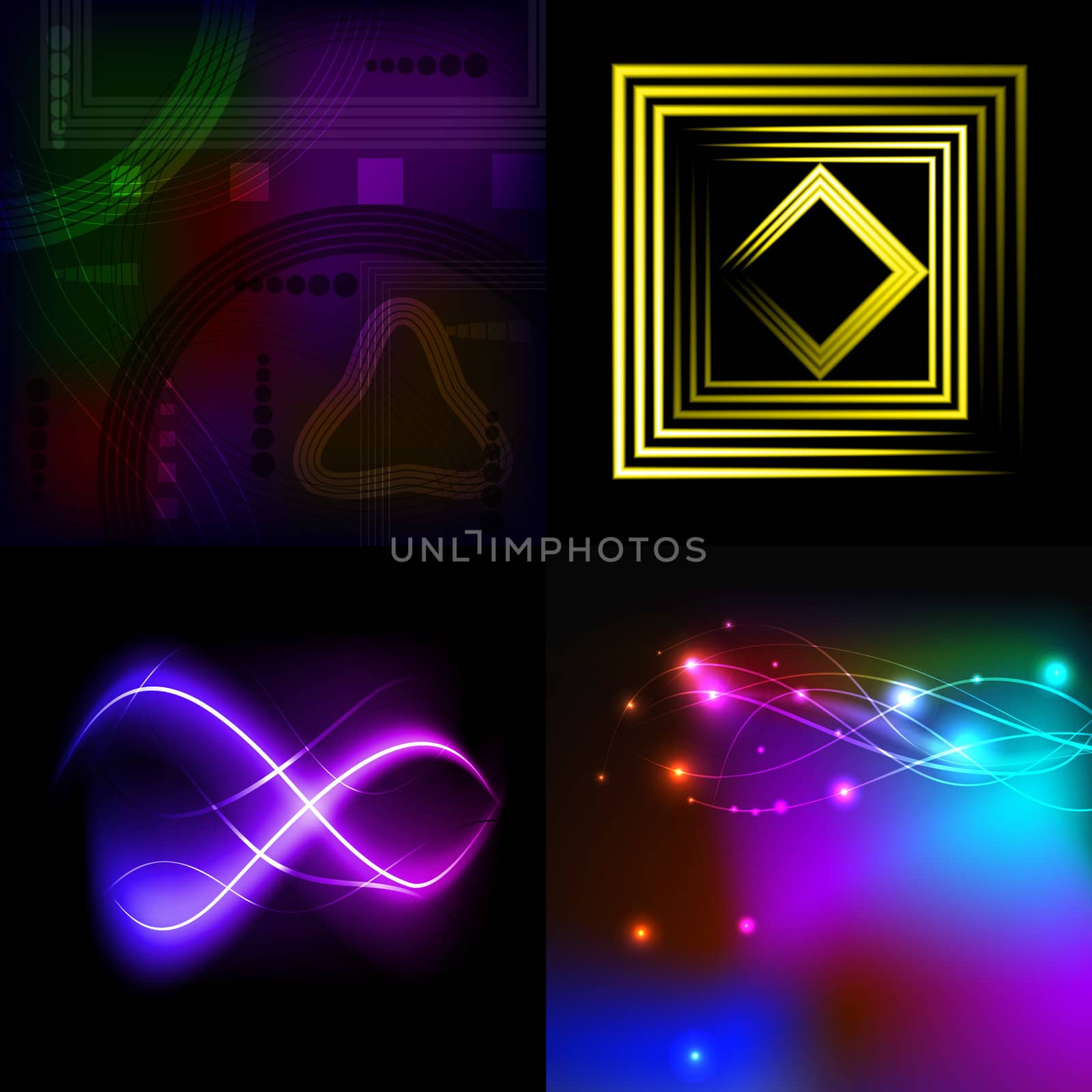 Set  of colorful  abstract background with blurred magic neon light curved lines.  by serhii_lohvyniuk