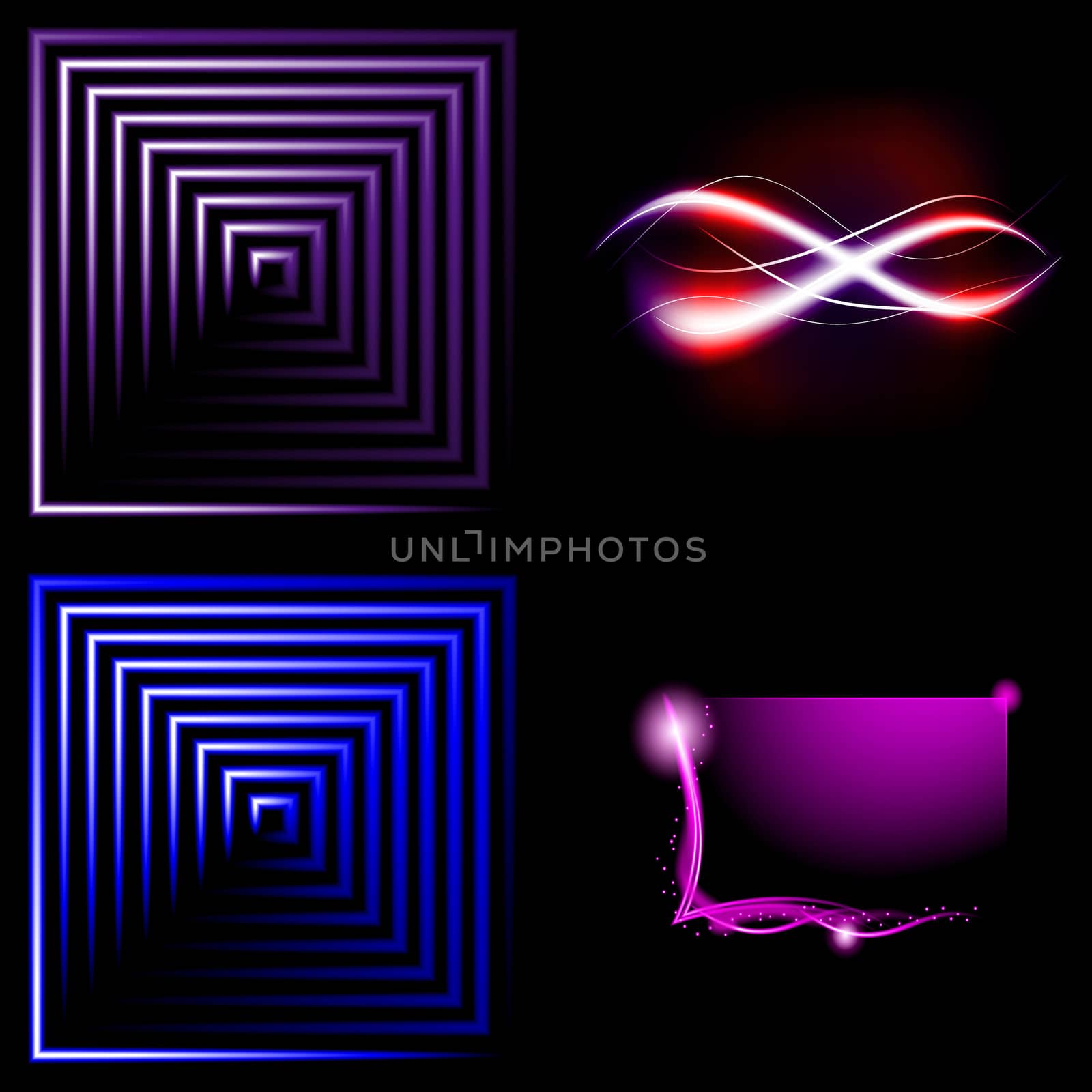 Set  of colorful  abstract background with blurred magic neon light curved lines.  illustration