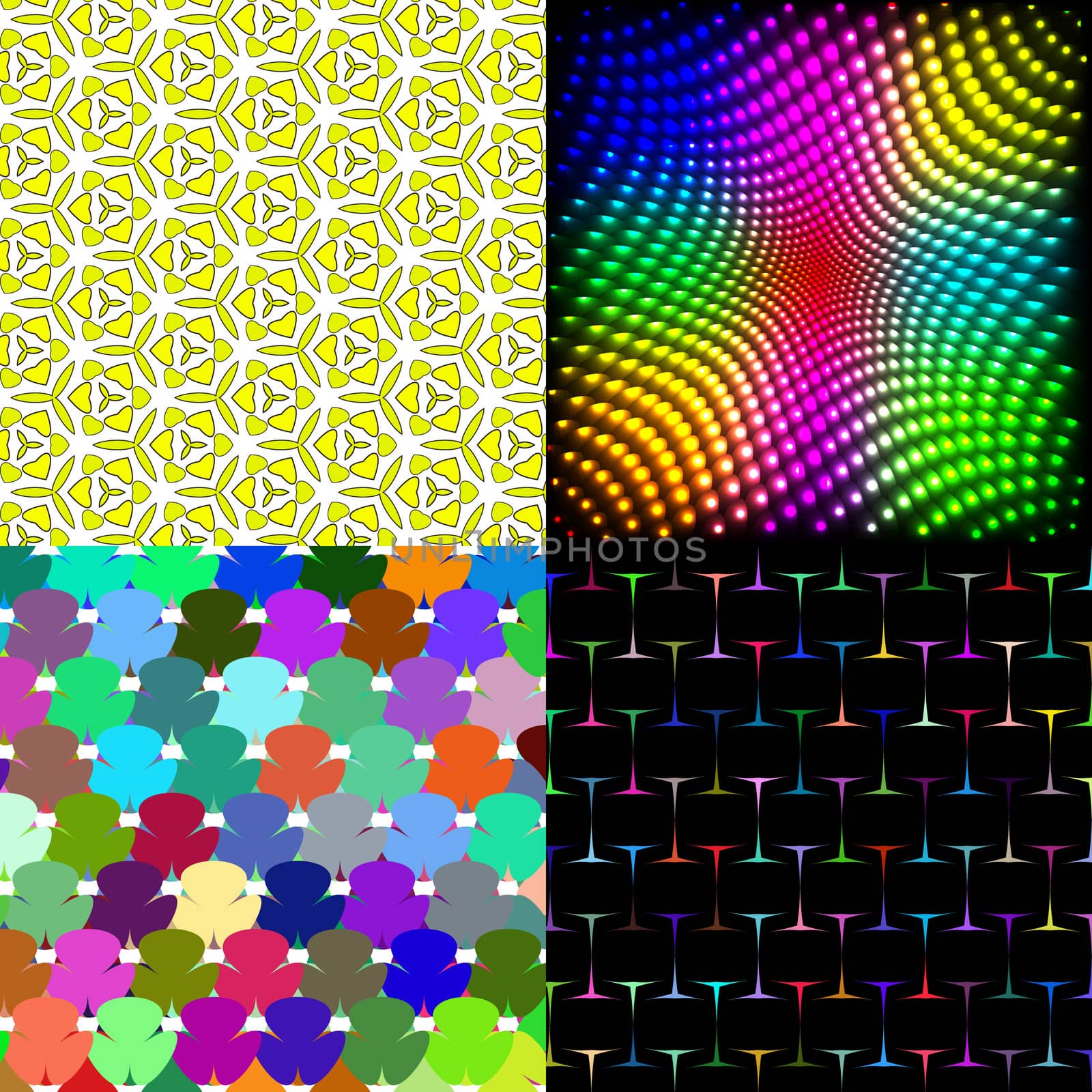 Set of texture of many small brightly colored figures.  illustration