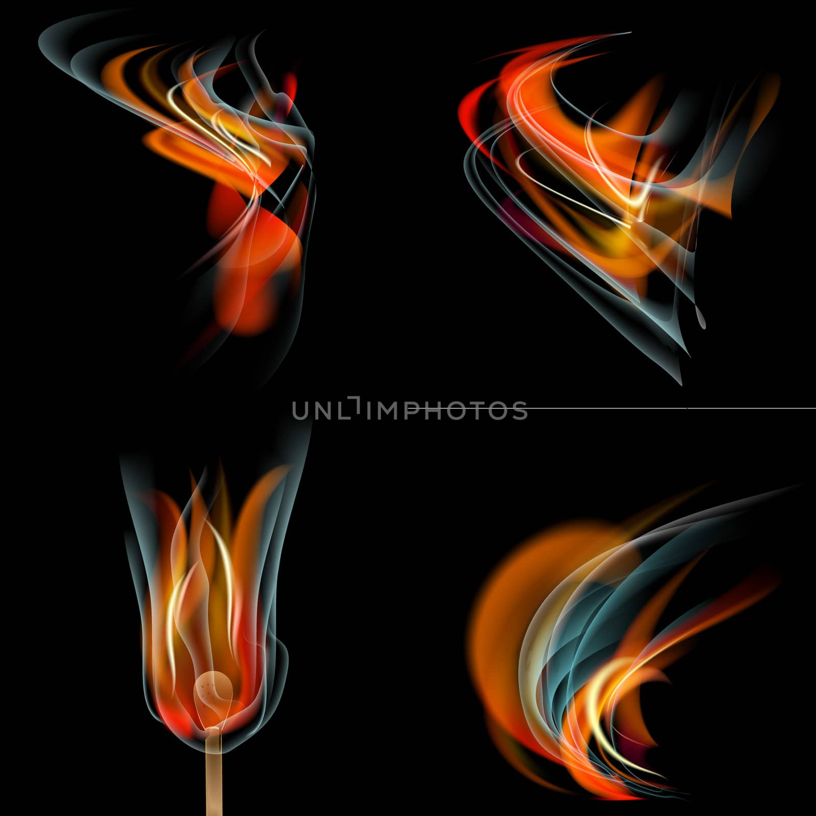 Set of Flames different shapes on a black background. . Mesh.  by serhii_lohvyniuk