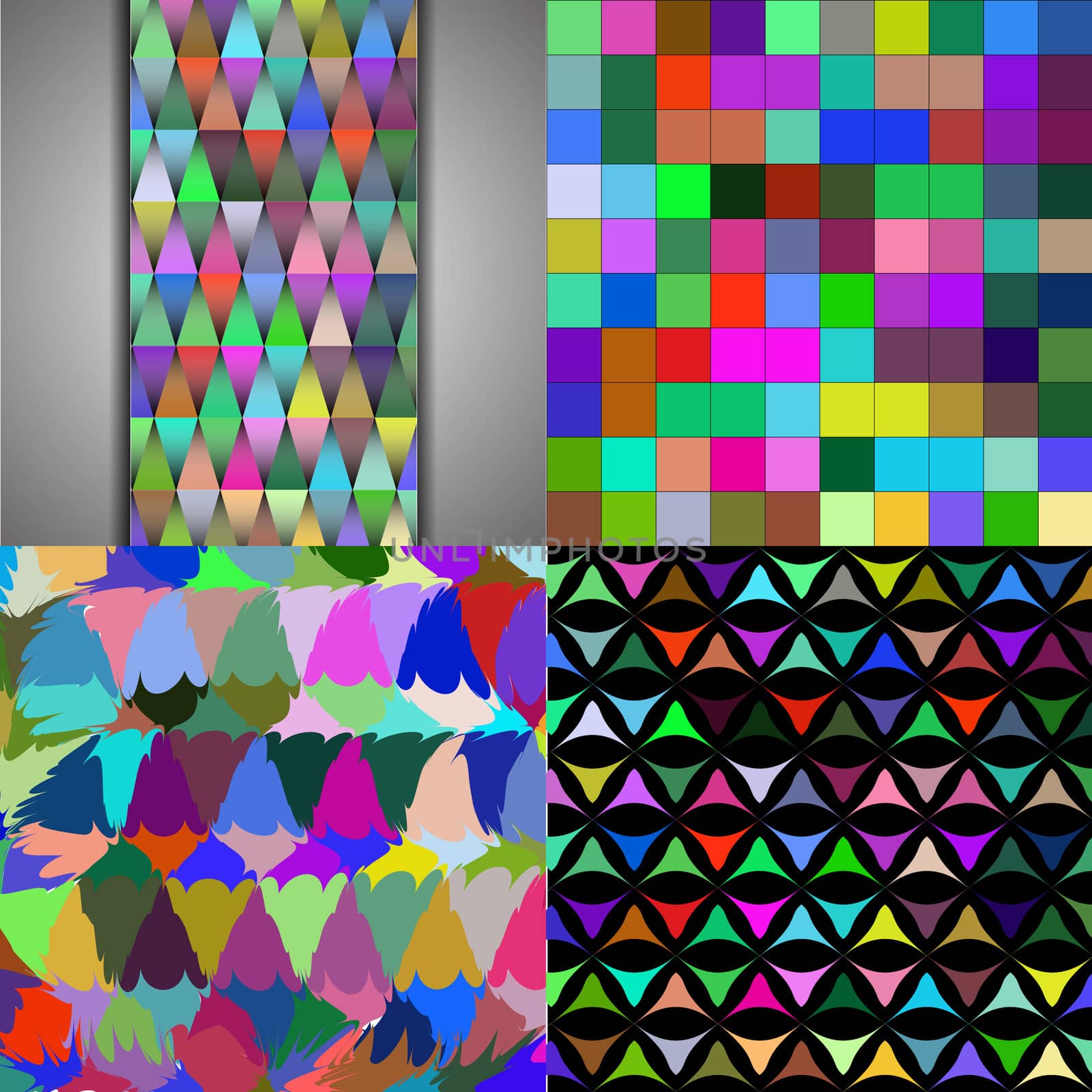 Set of Abstract rainbow colorful tiles mosaic painting geometric palette pattern background.  illustration