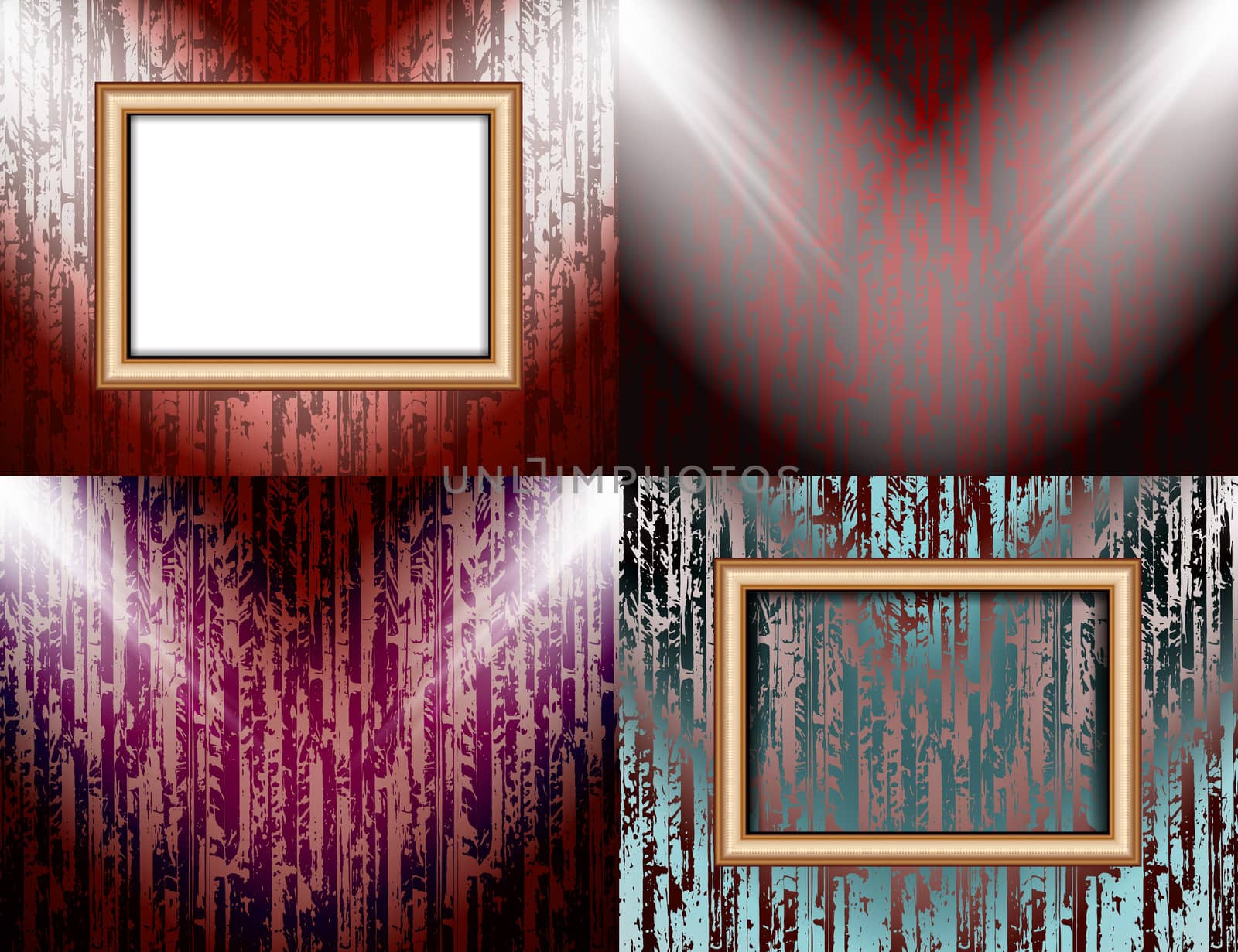 Set of colorful abstract backgrounds and frames for text or photos illuminated by searchlights.  by serhii_lohvyniuk