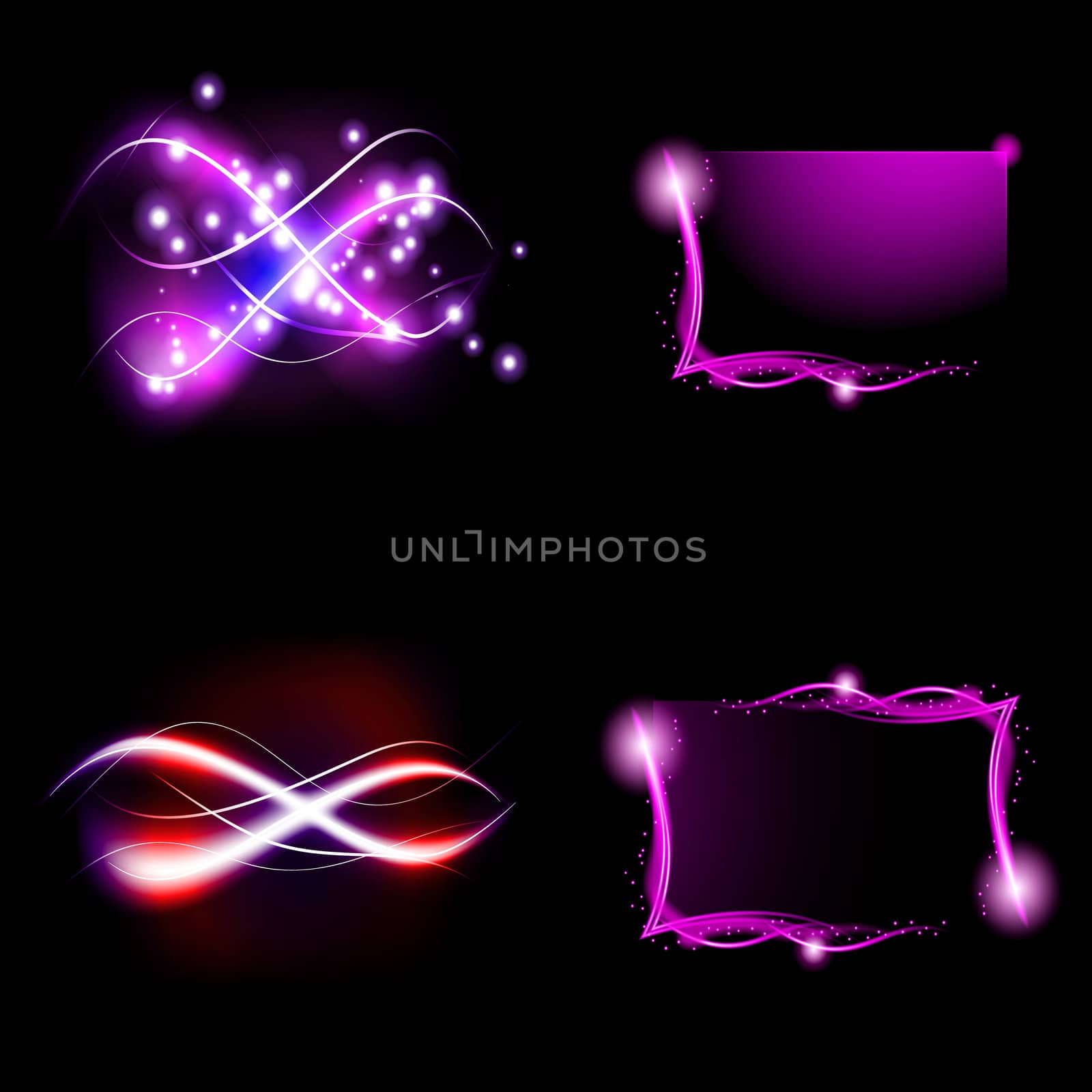 Set  of colorful  abstract background with blurred magic neon light curved lines.  by serhii_lohvyniuk