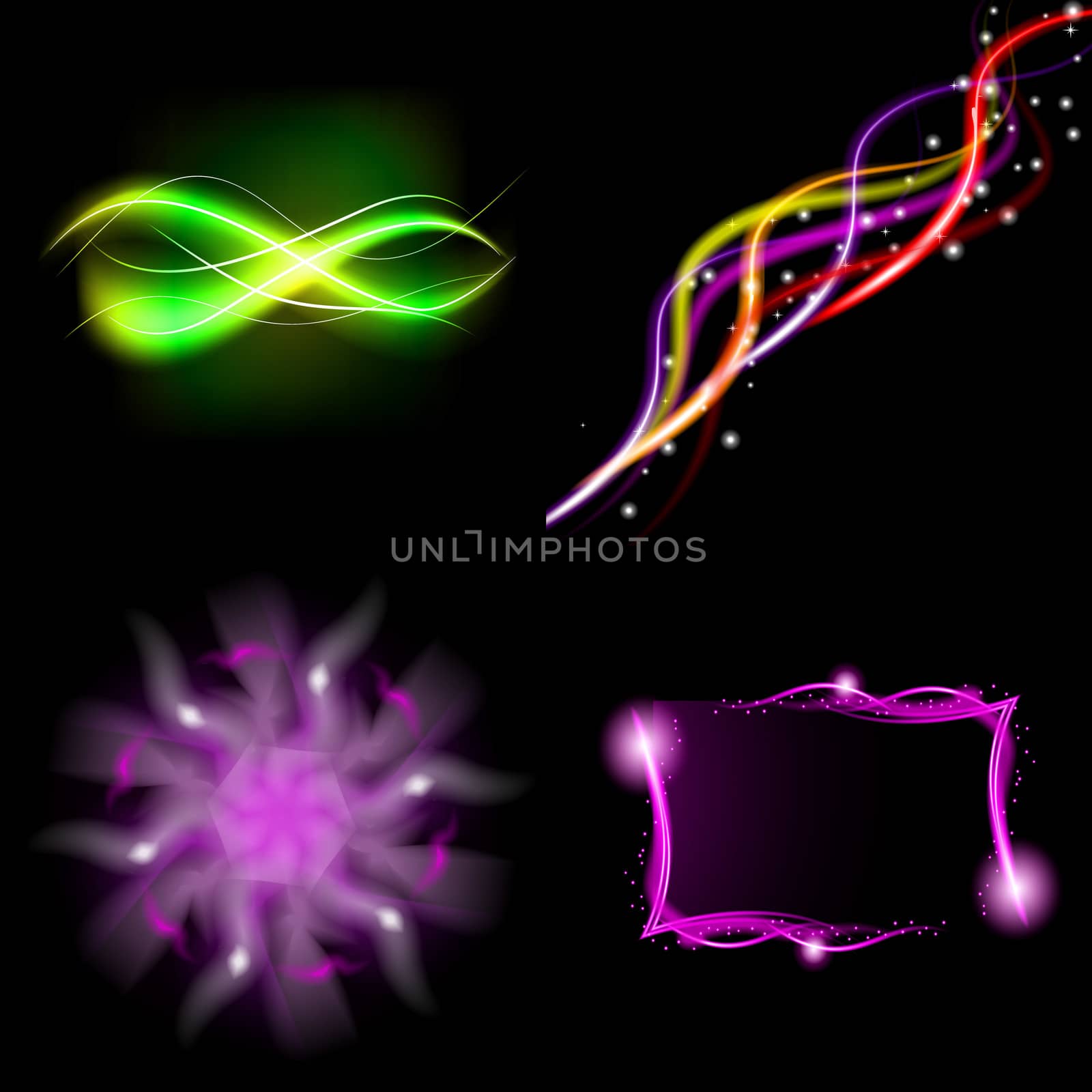 Set  of colorful  abstract background with blurred magic neon light curved lines.  by serhii_lohvyniuk