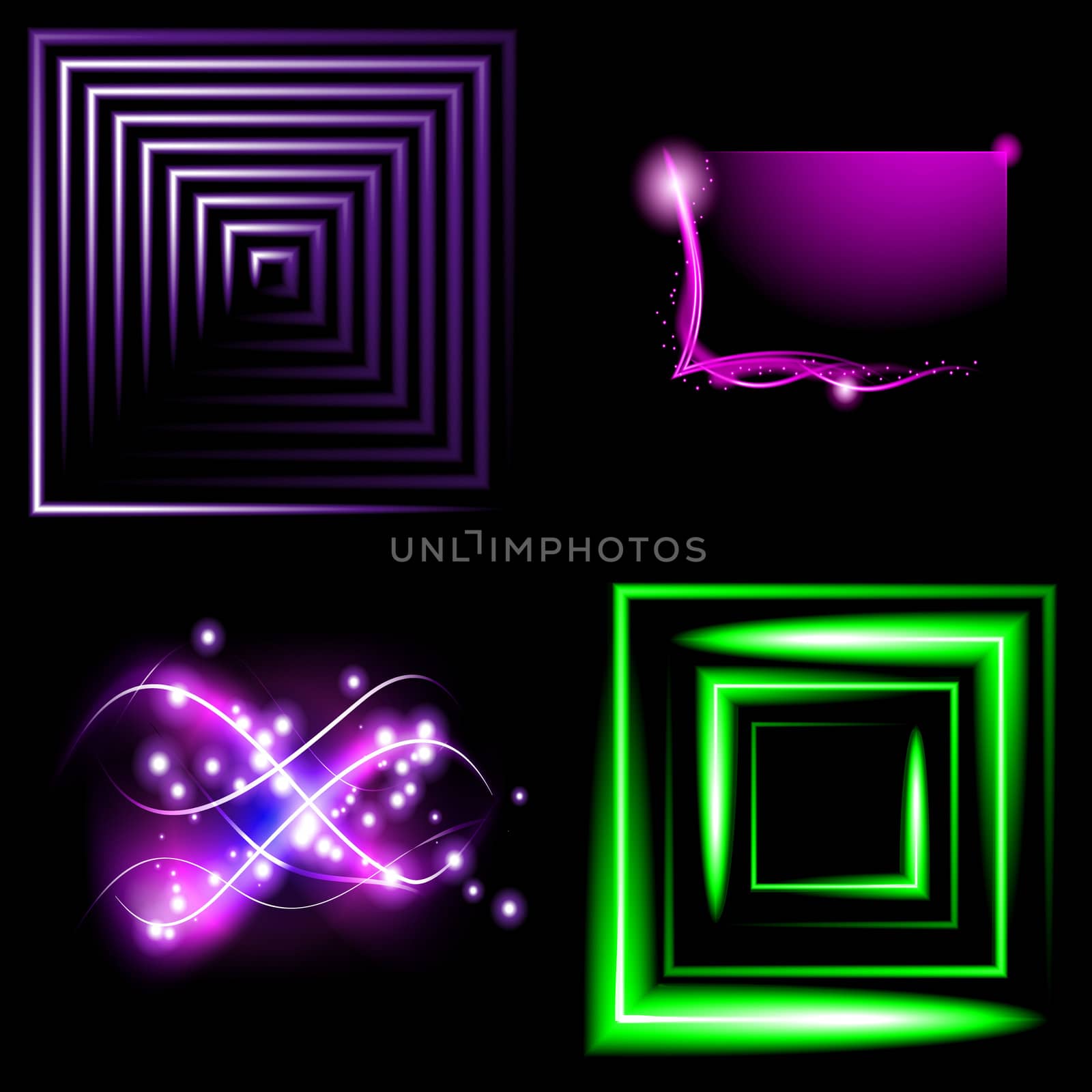 Set  of colorful  abstract background with blurred magic neon light curved lines.  illustration