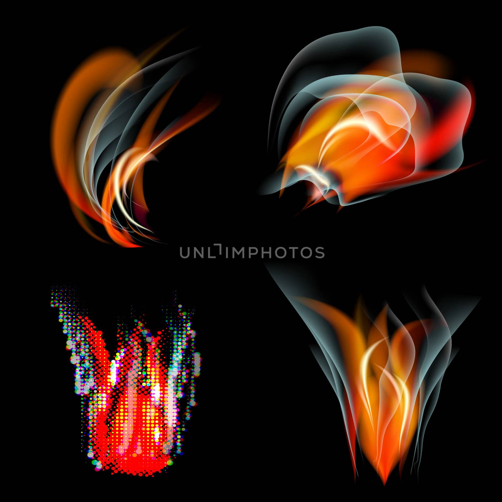 Set of Burn flame fire. abstract background.  by serhii_lohvyniuk