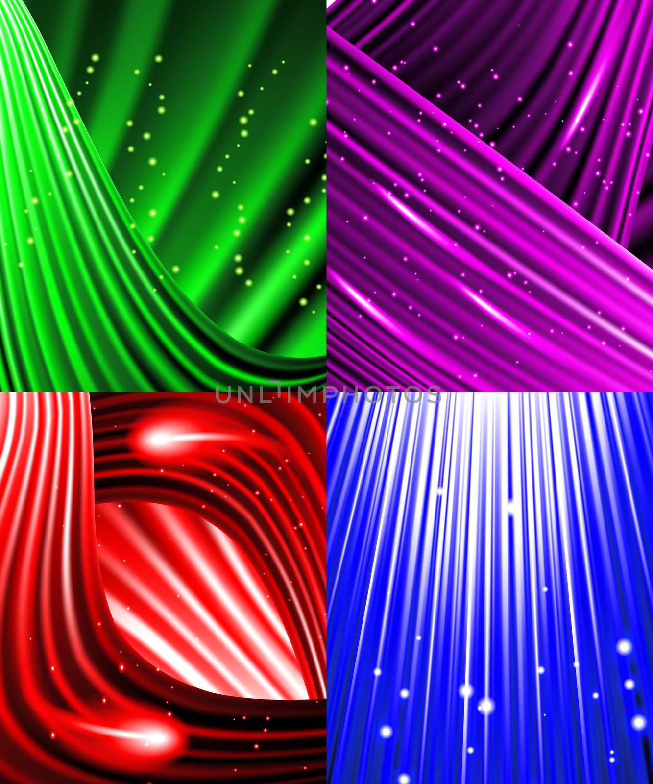 Set of Snow and stars are falling on the background of colour luminous rays.  illustration