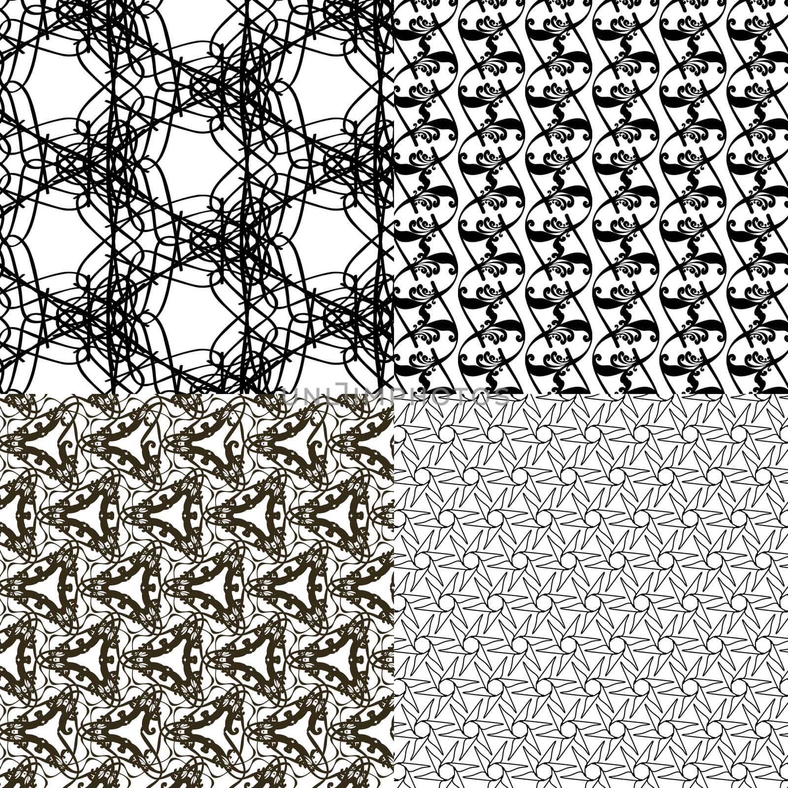 Set of 4 monochrome elegant patterns. ornaments. May be used as background. backdrop by serhii_lohvyniuk