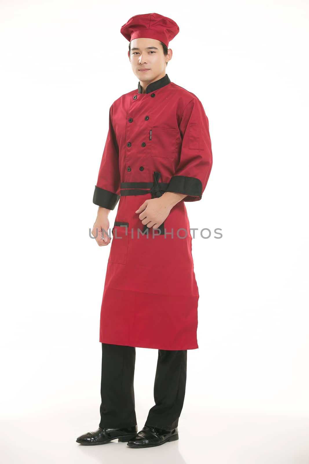 Wearing all kinds of clothing chef dietitian in front of white background