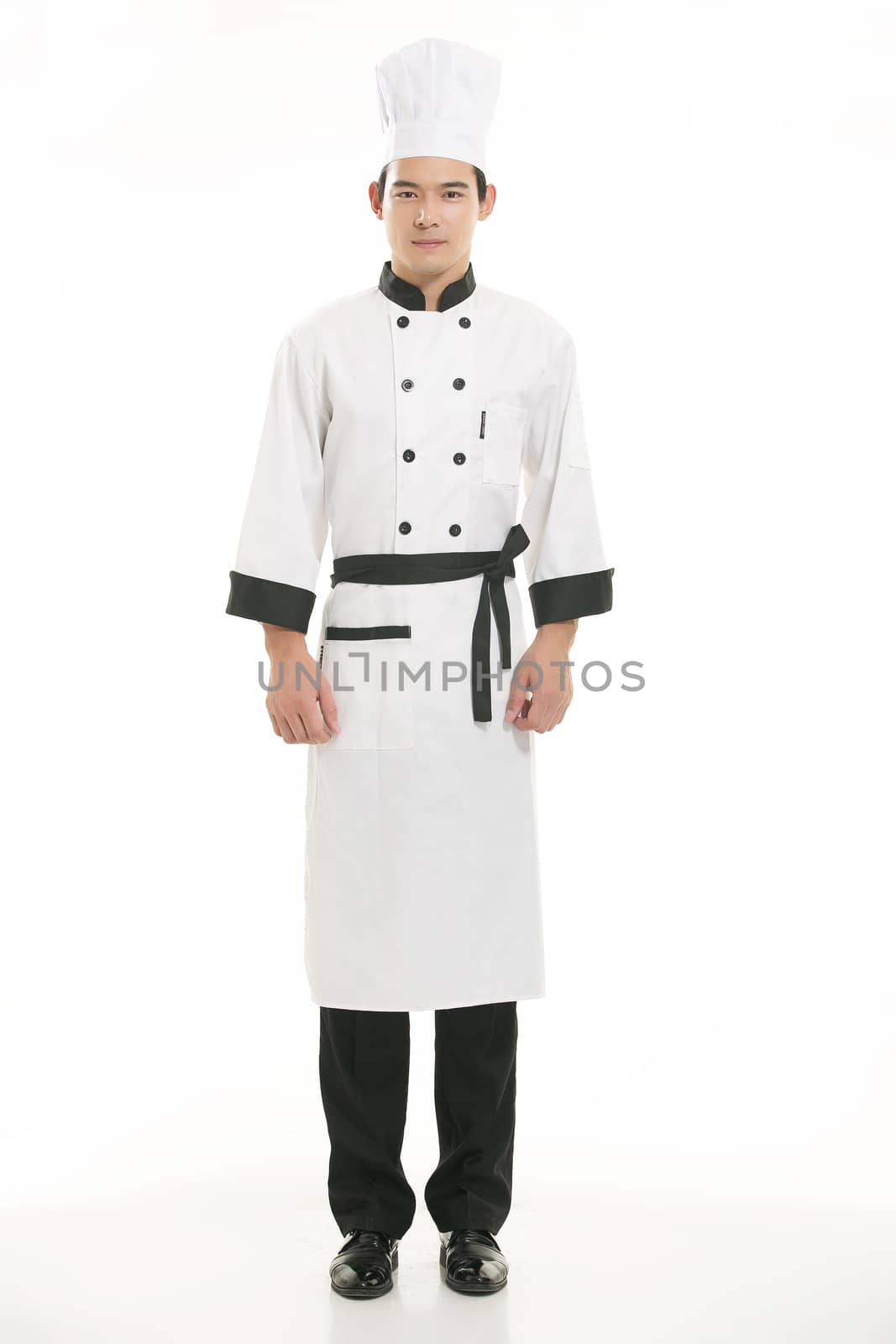 Wearing all kinds of clothing chef dietitian in front of white background