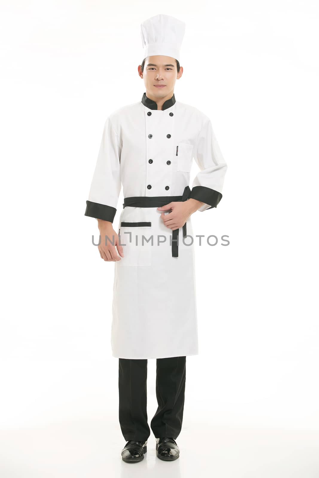 Wearing all kinds of clothing chef dietitian in front of white background