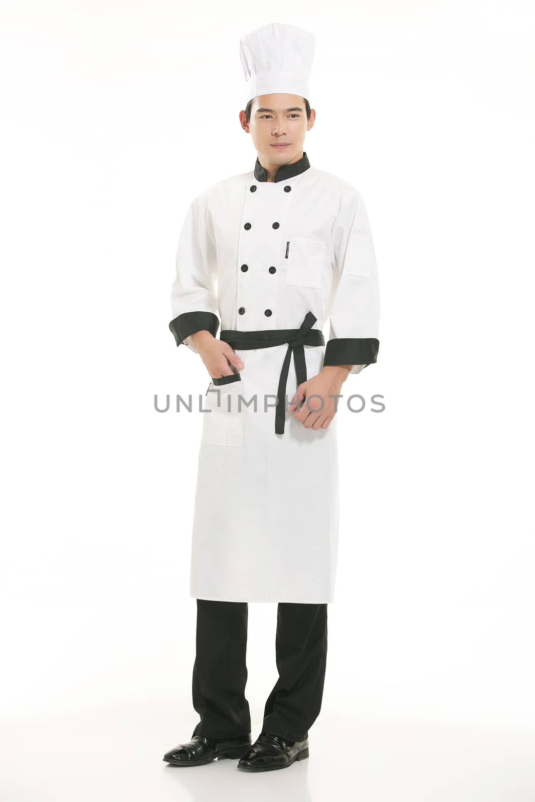 Wearing all kinds of clothing chef dietitian in front of white background