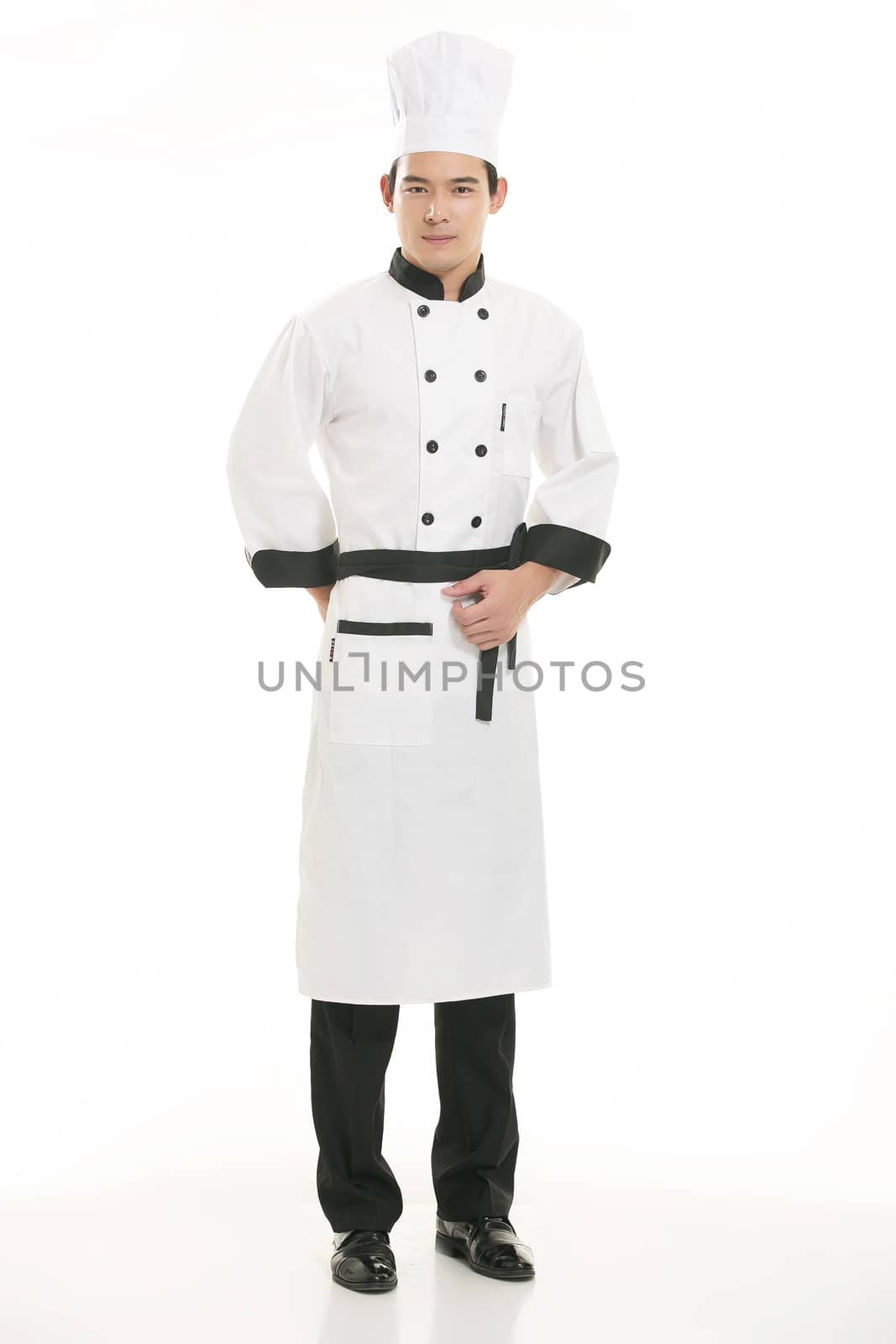 Wearing all kinds of clothing chef dietitian in front of white background