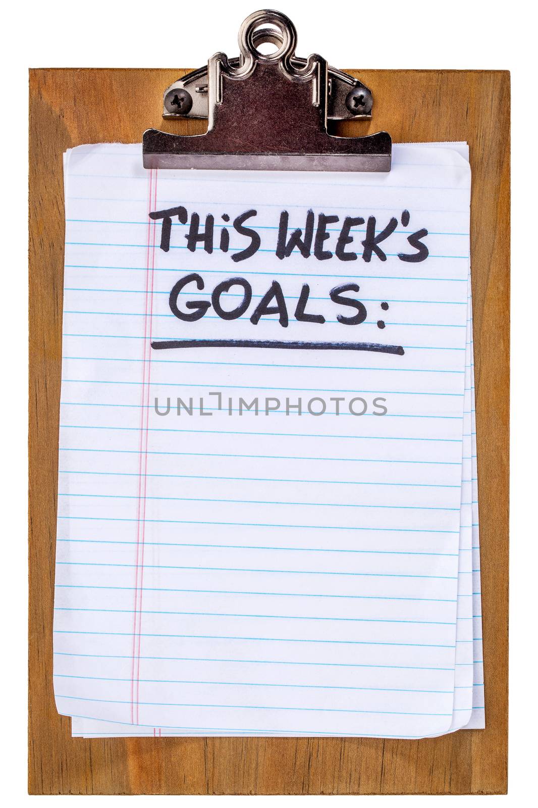 this week goals - handwritten note on an isolated clipboard, motivational concept