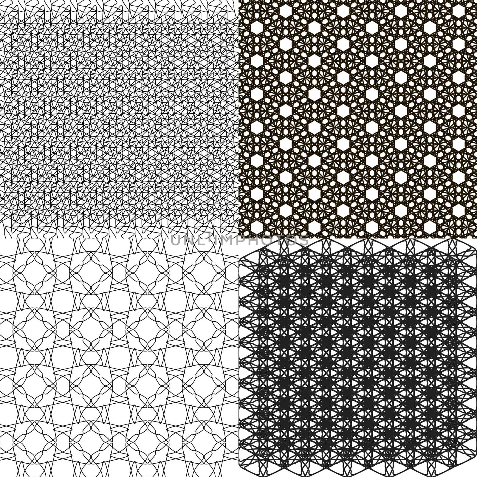 Set of 4 monochrome elegant patterns. ornaments. May be used as background