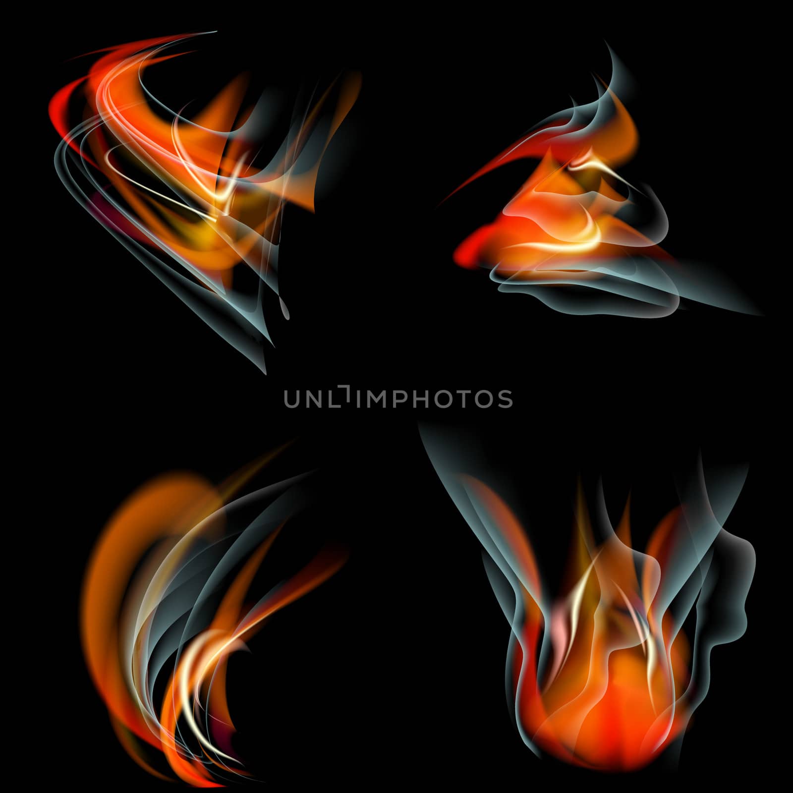 Set of Flames different shapes on a black background. . Mesh.  by serhii_lohvyniuk