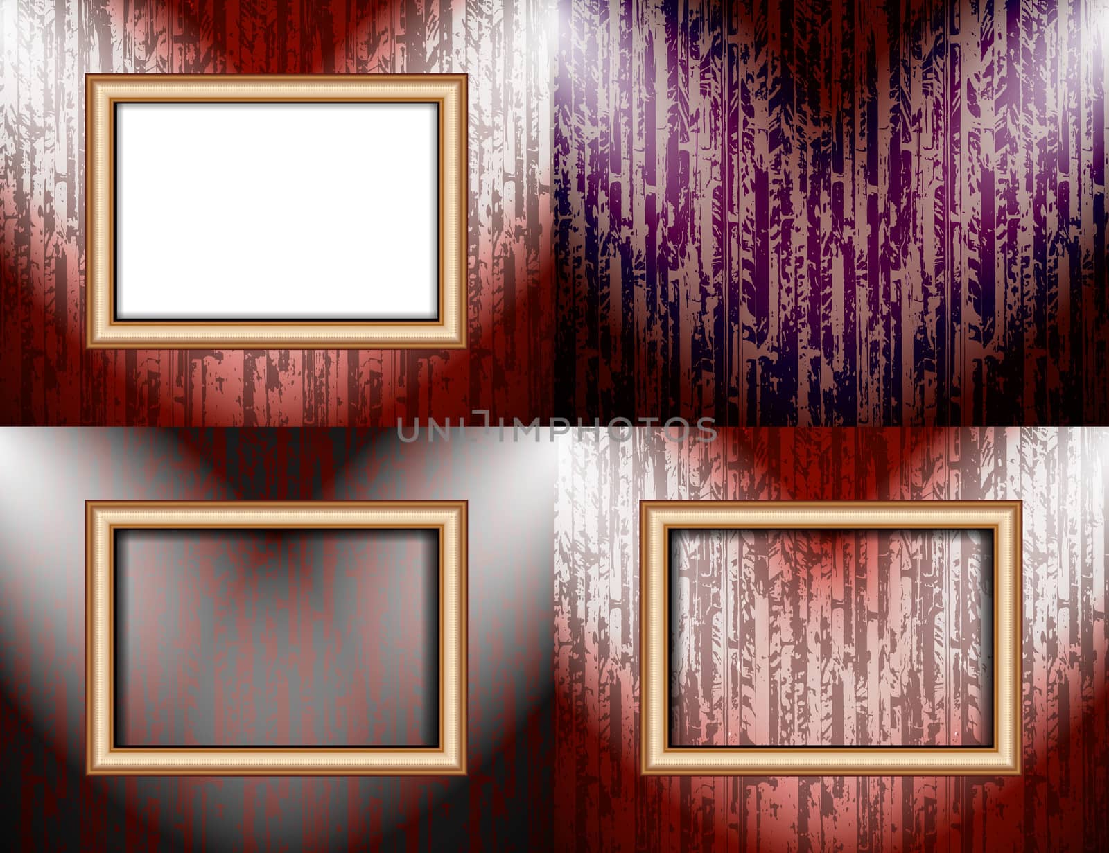 Set of colorful abstract backgrounds and frames for text or photos illuminated by searchlights.  illustration