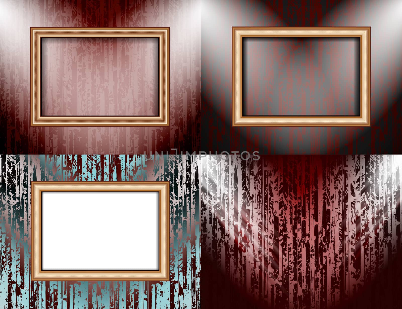 Set of colorful abstract backgrounds and frames for text or photos illuminated by searchlights. Raster by serhii_lohvyniuk