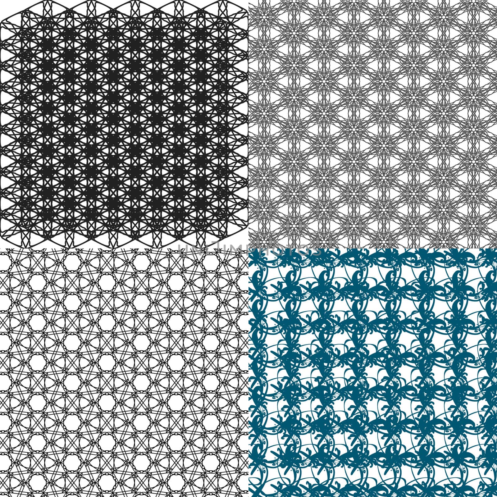 Set of 4 monochrome elegant patterns. ornaments. May be used as background
