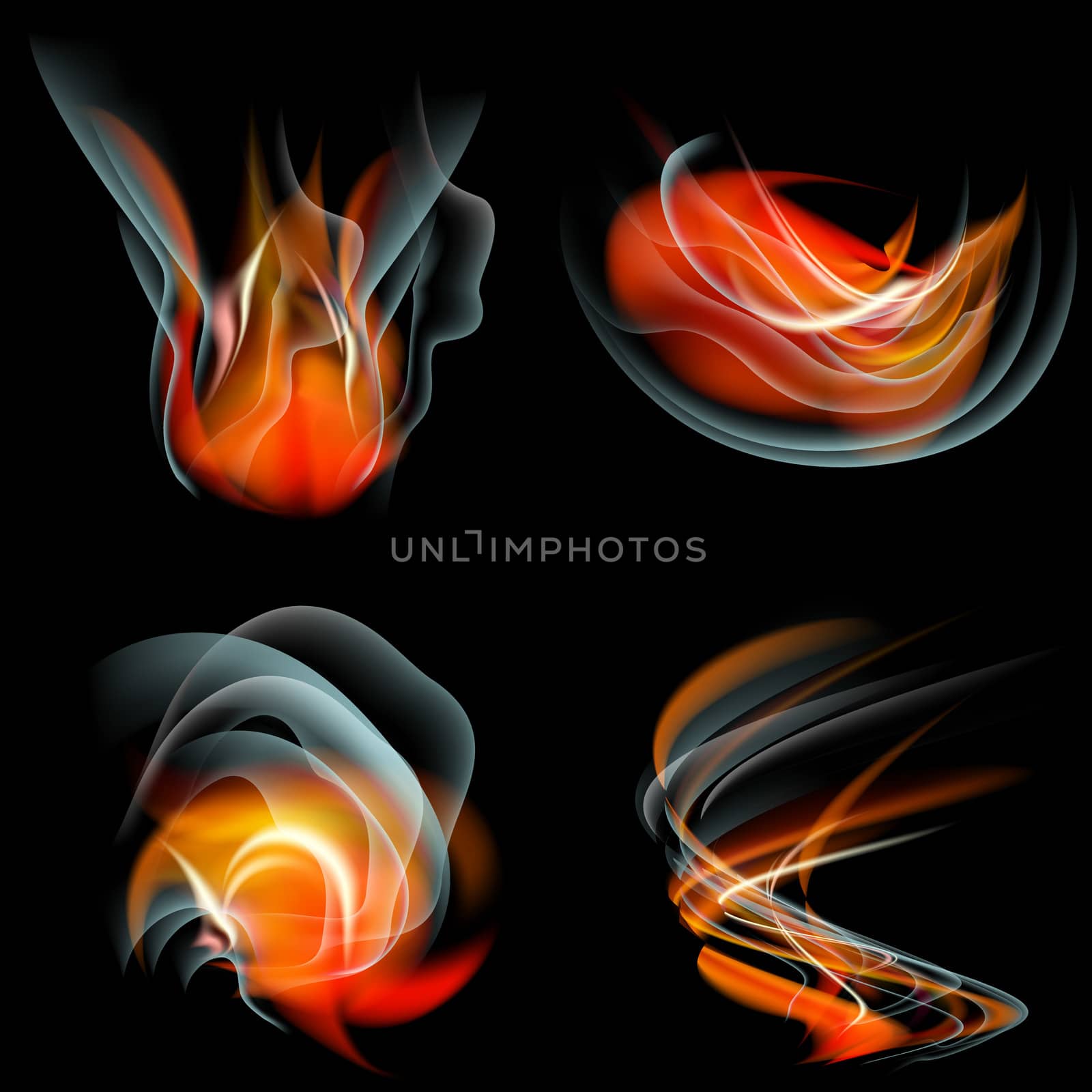 Collection of fires isolated on black background.  by serhii_lohvyniuk