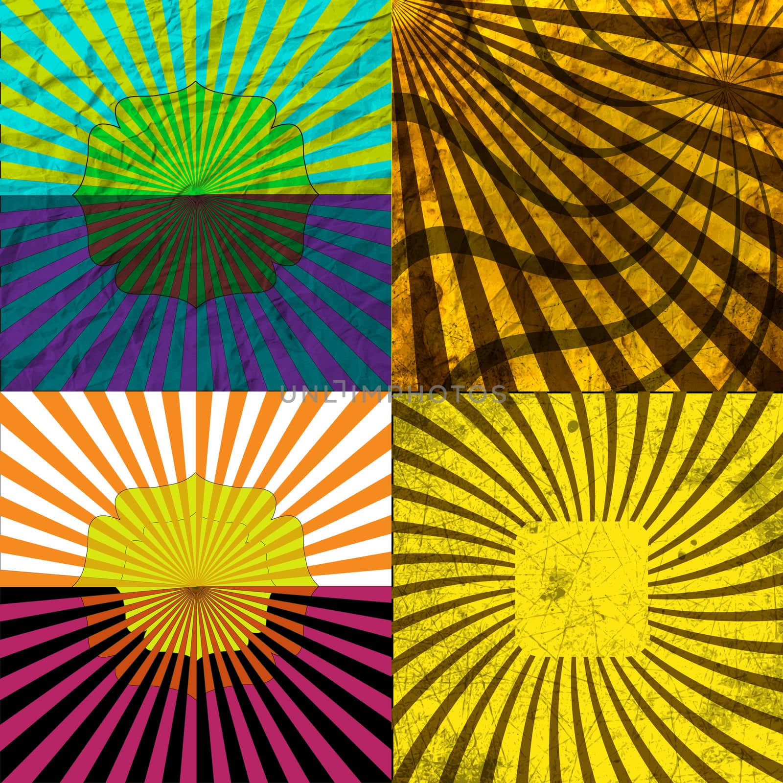 Set Vintage Colored Rays background. Raster illustration
