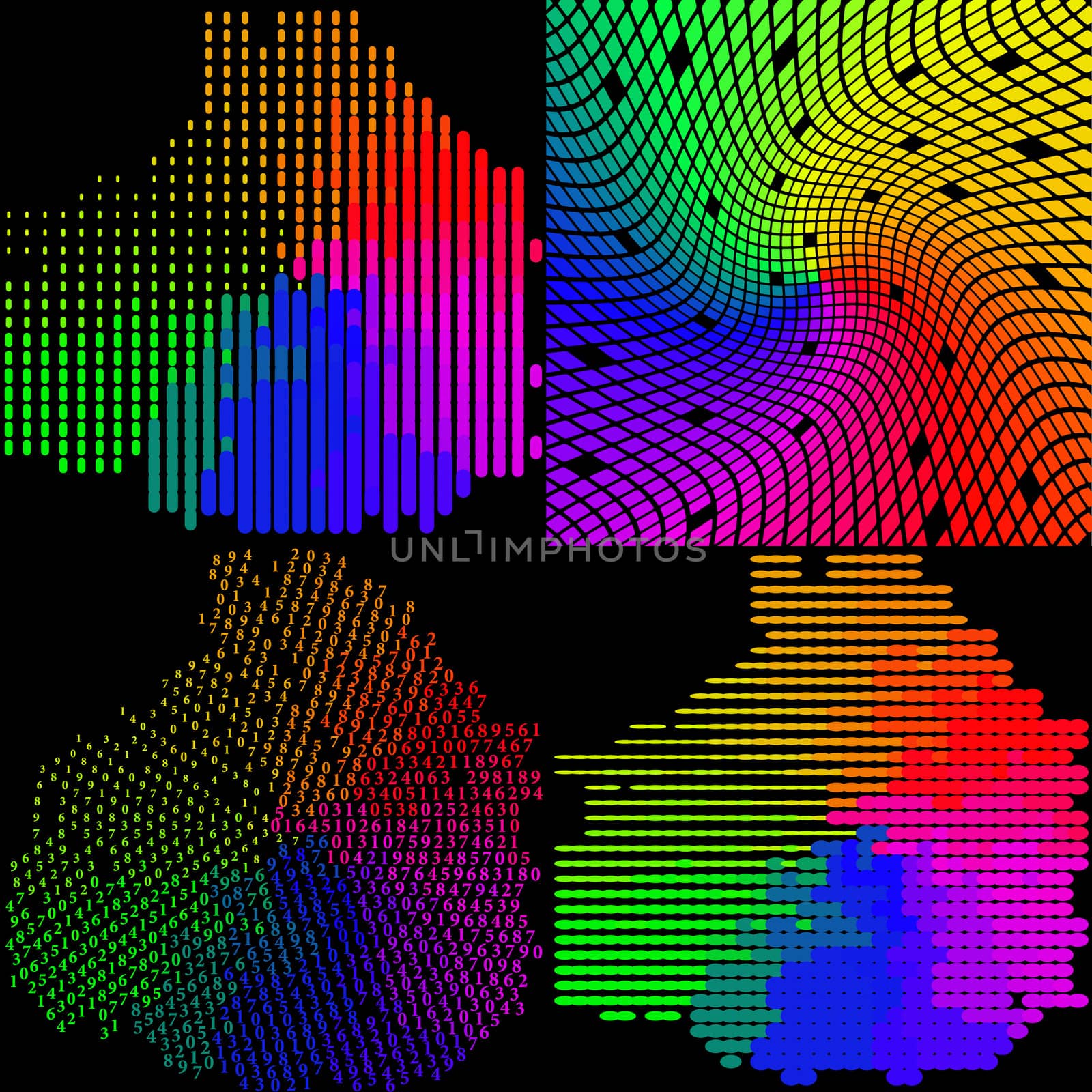 Set of 4 multi-colored mosaic background. rasterized version by serhii_lohvyniuk