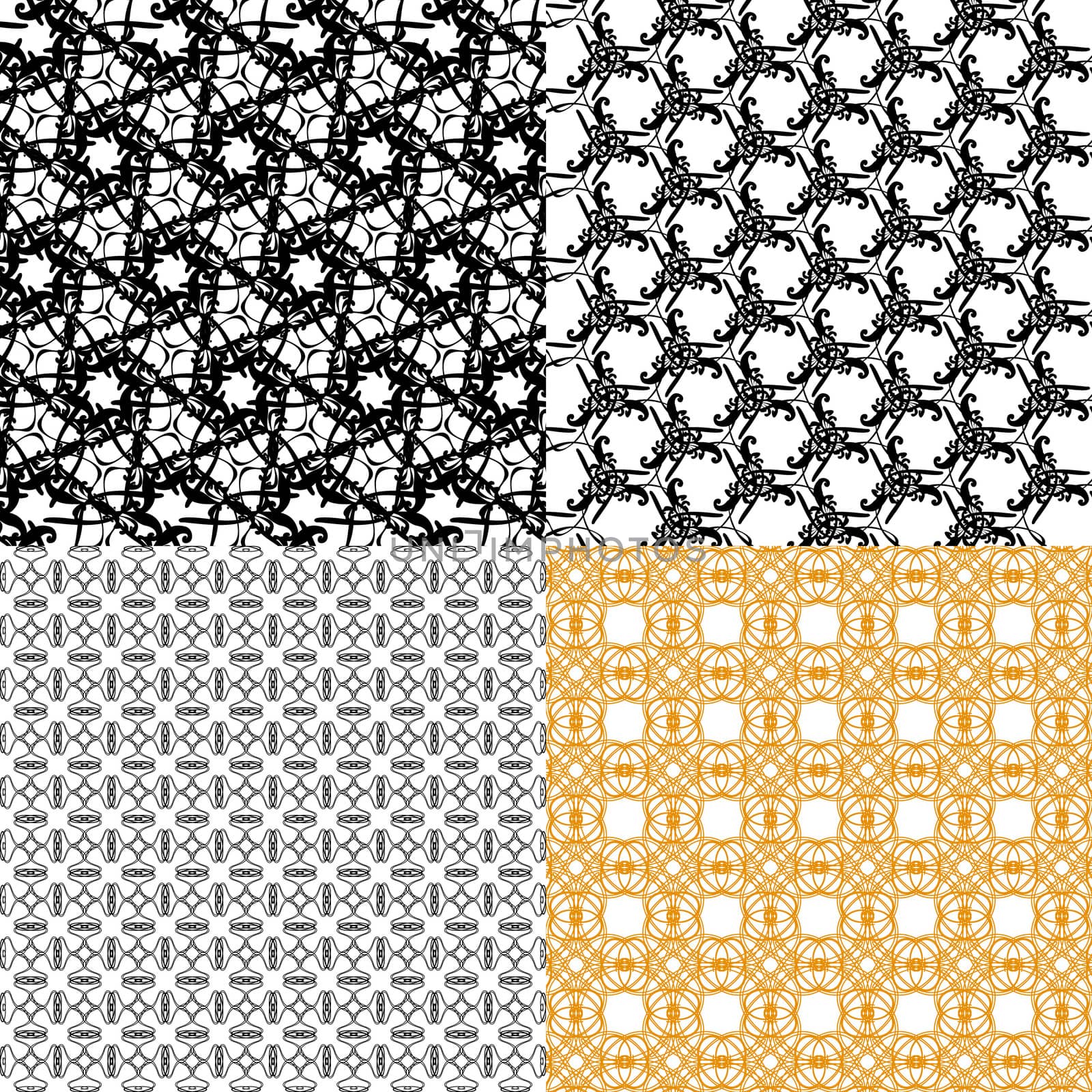 Set of 4 monochrome elegant patterns. ornaments. May be used as background