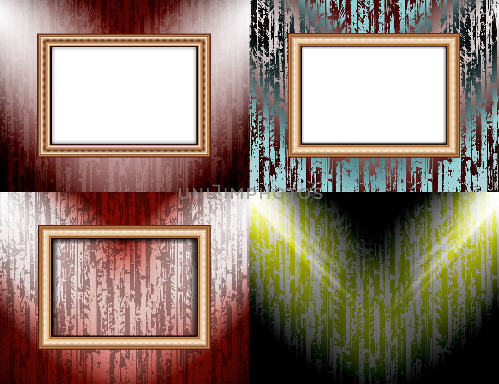 Set of colorful abstract backgrounds and frames for text or photos illuminated by searchlights. Raster by serhii_lohvyniuk