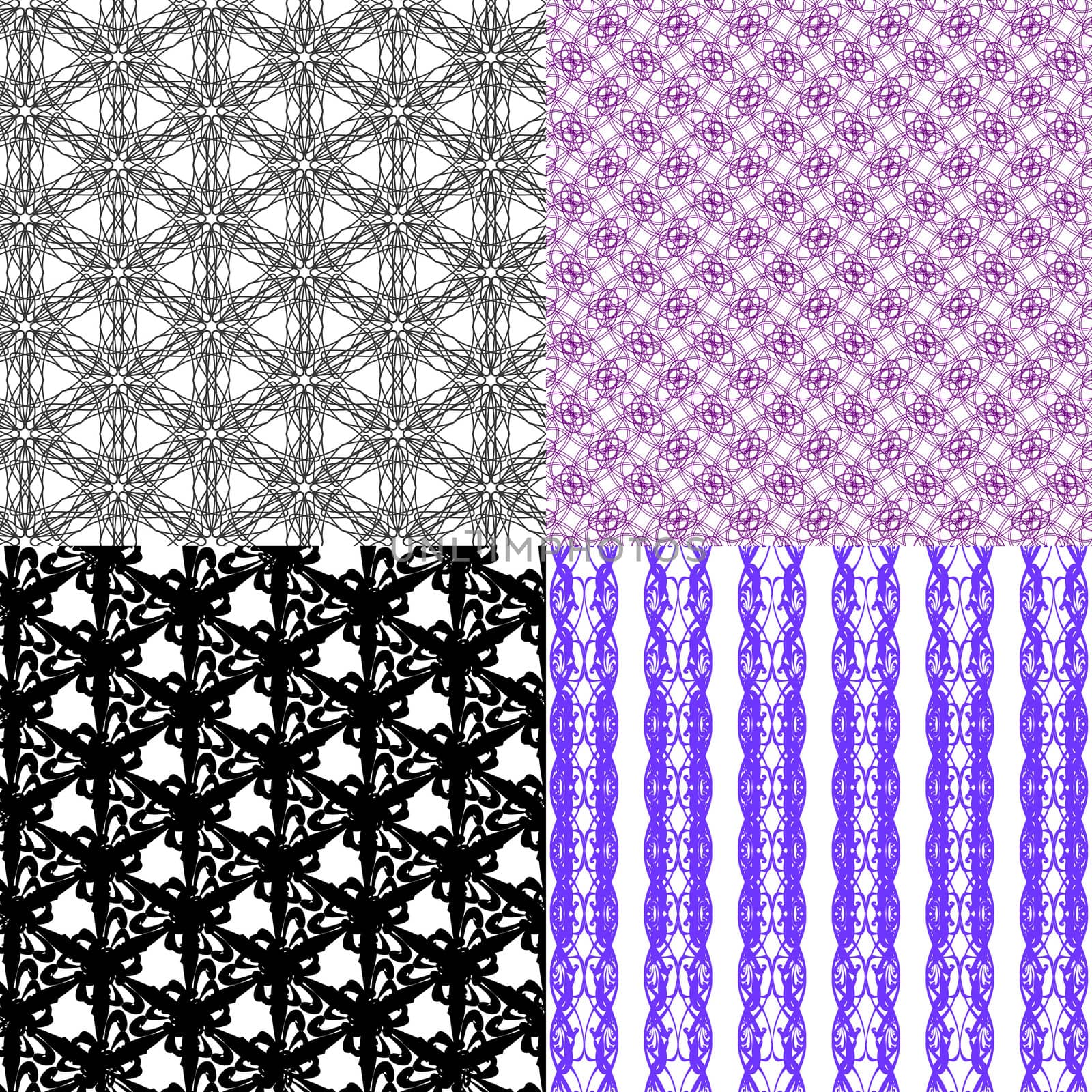 Set of 4 monochrome elegant patterns. ornaments. May be used as background