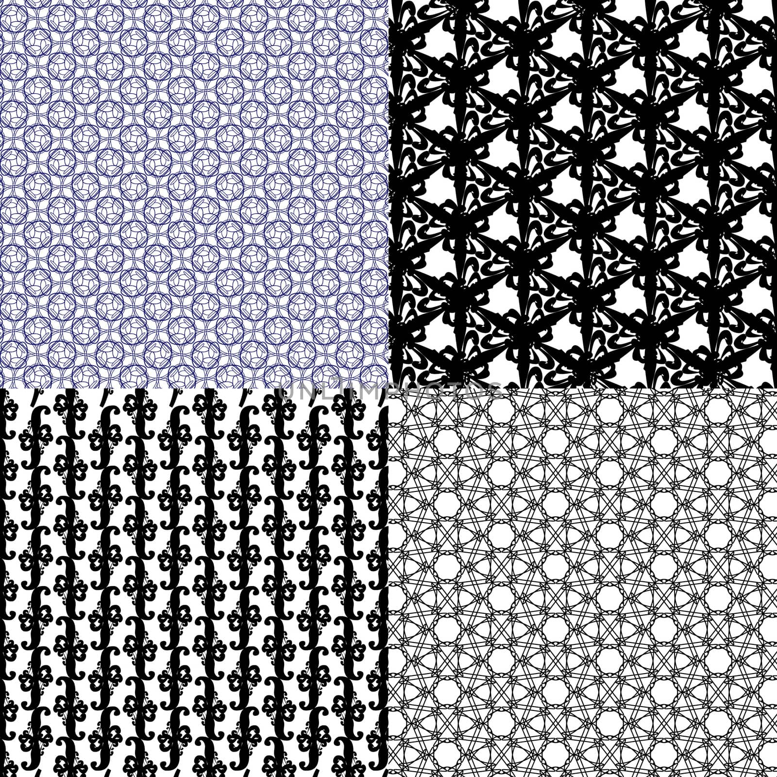 Set of 4 monochrome elegant patterns. ornaments. May be used as background