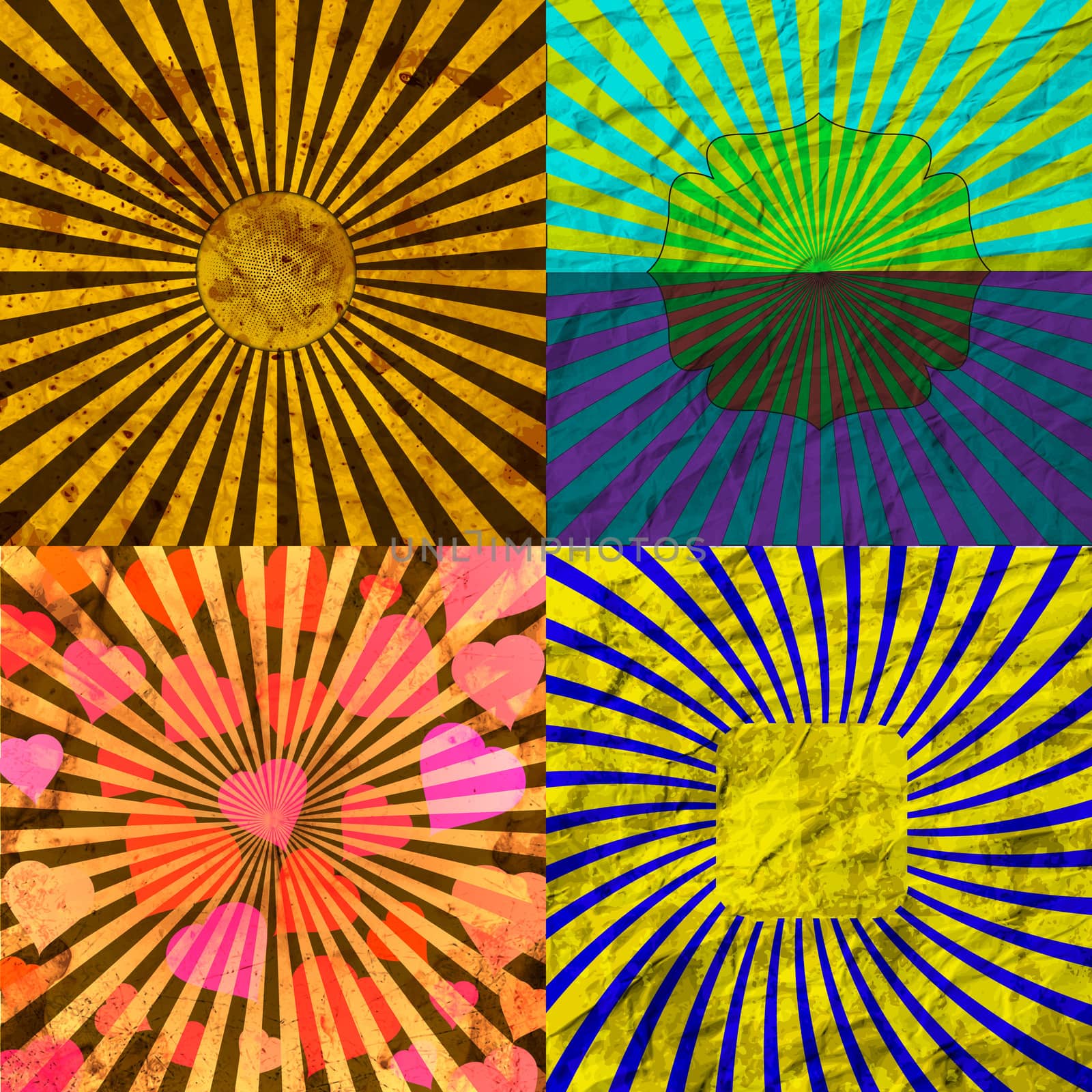 Set Vintage Colored Rays background. Raster illustration