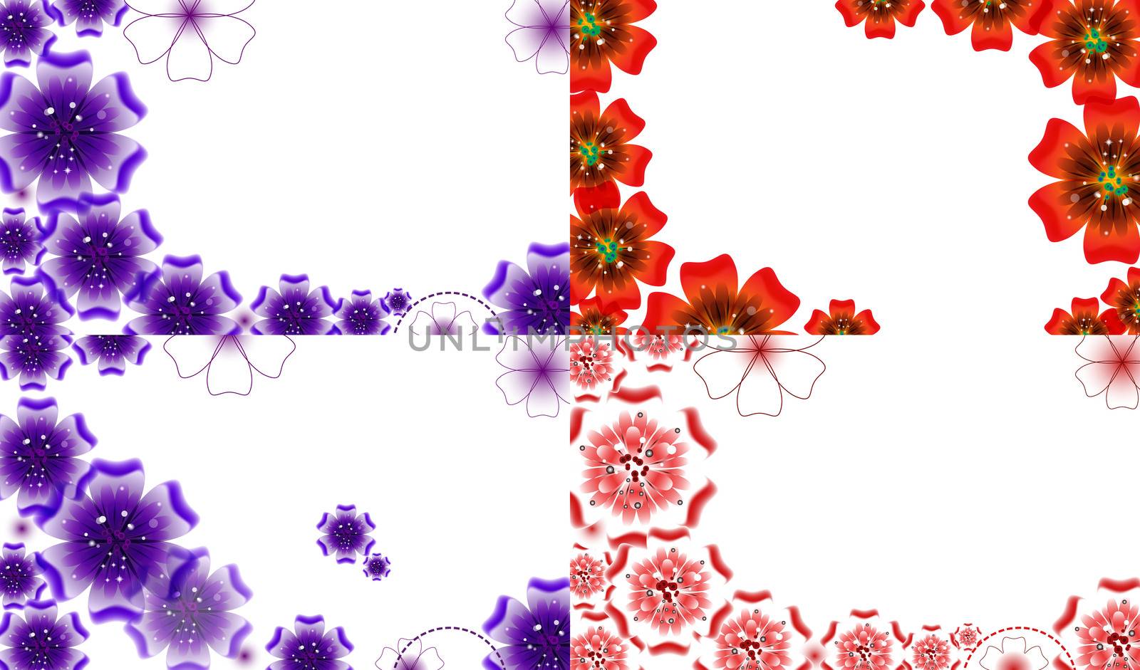 Set of background with Flowers isolated on white sample text.  illustration