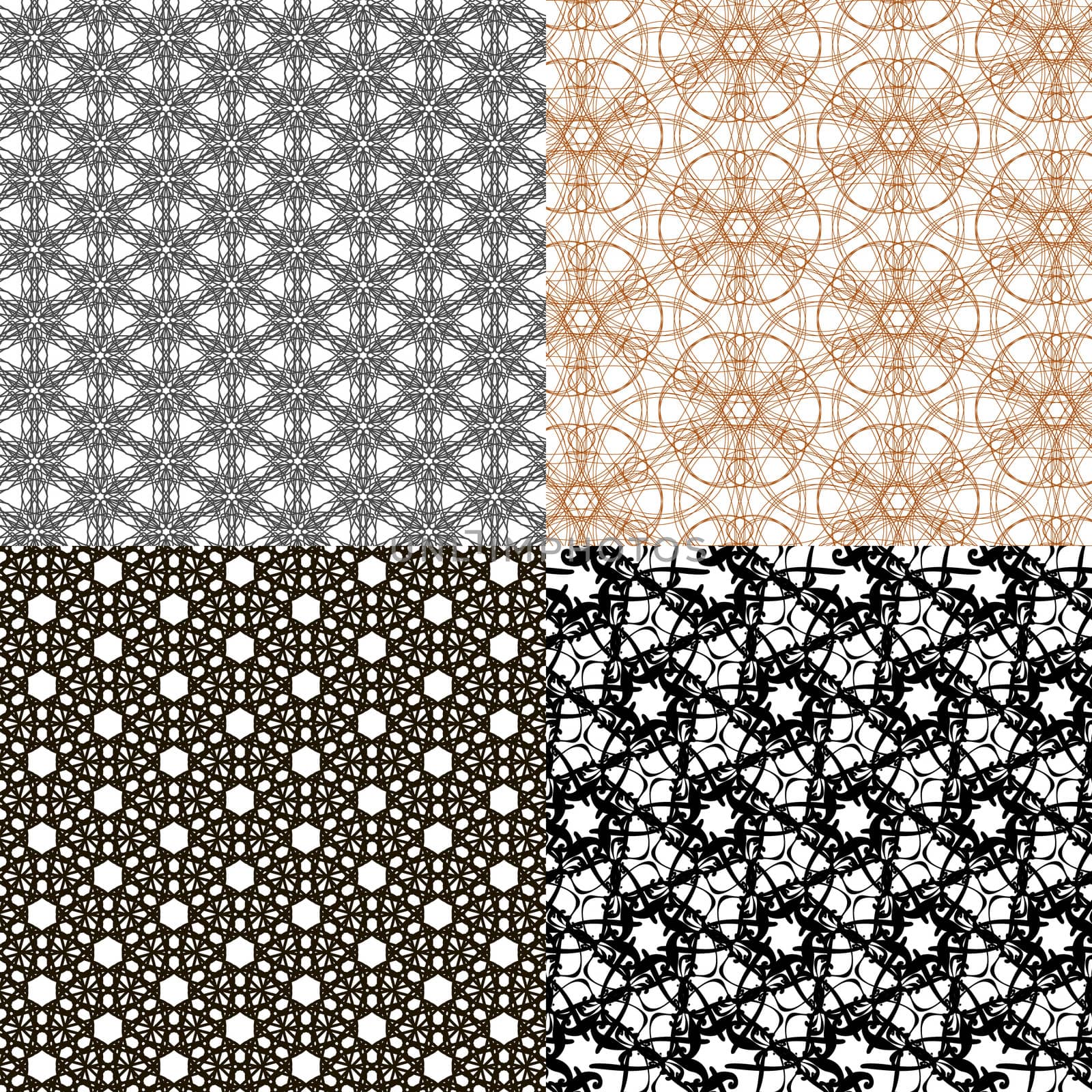 Set of 4 monochrome elegant patterns. ornaments. May be used as background