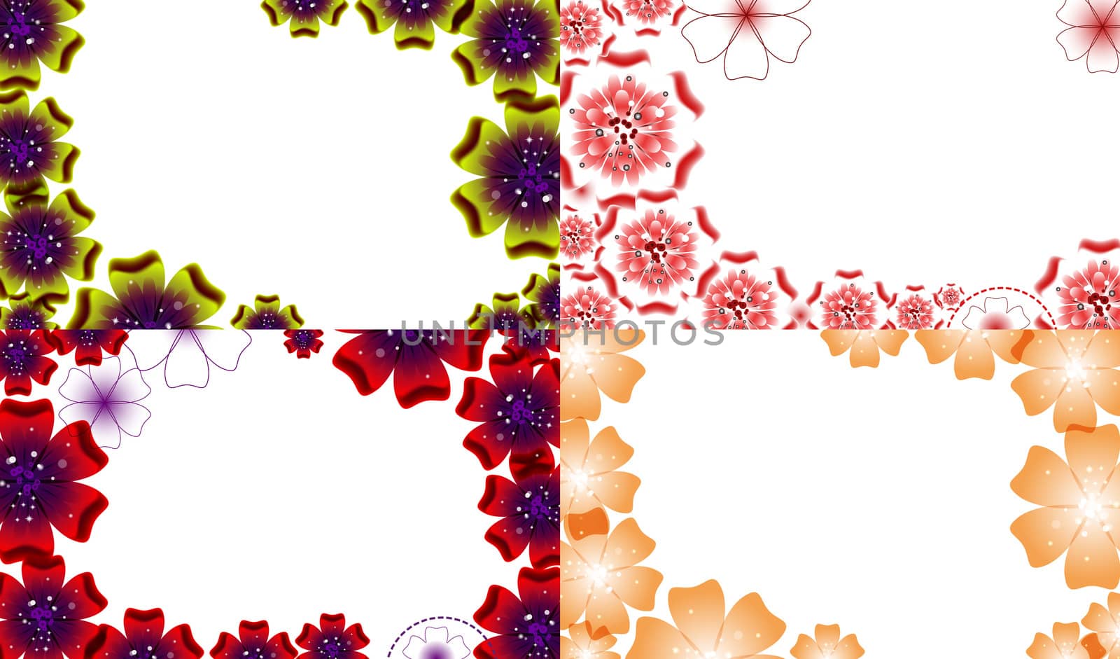 Set of background with Flowers isolated on white sample text.  illustration