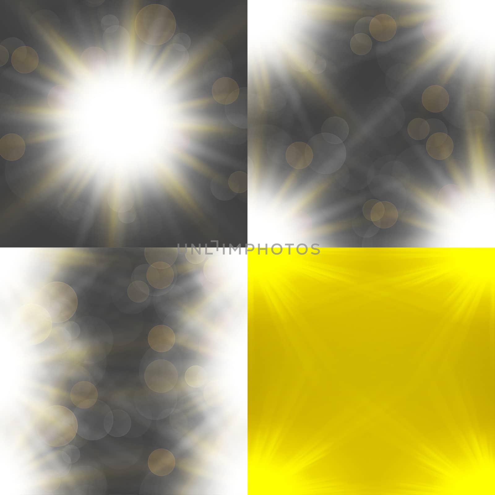 Set with four Abstract blurry background overlying semi transparent circles, light effects and sun burst. by serhii_lohvyniuk