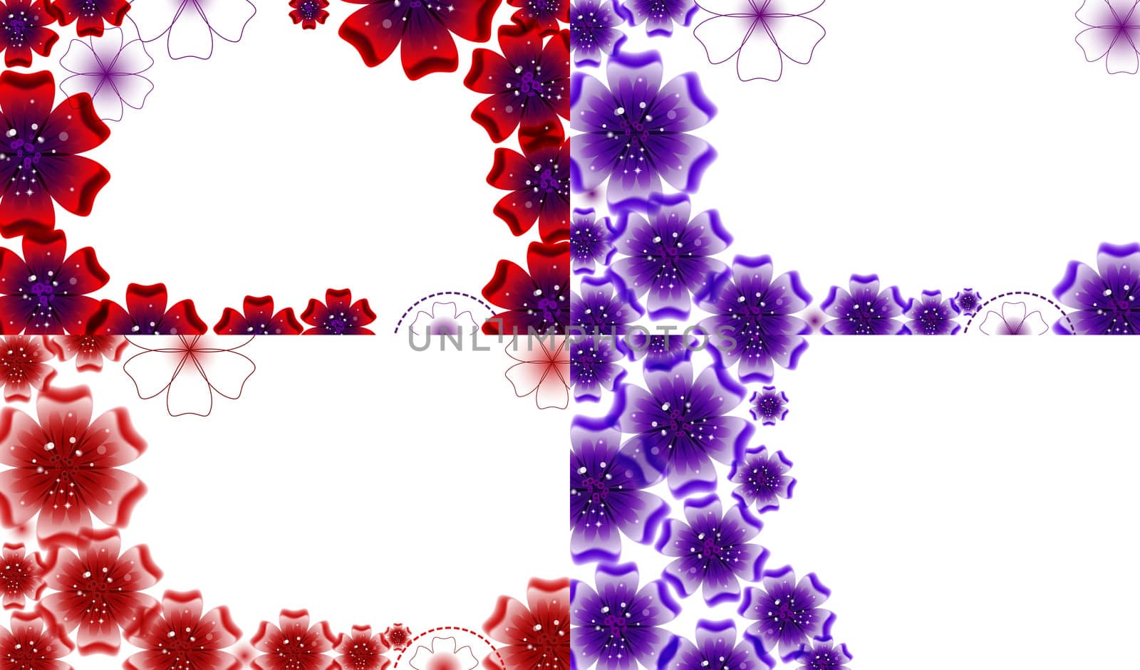 Set of background with Flowers isolated on white sample text.  by serhii_lohvyniuk