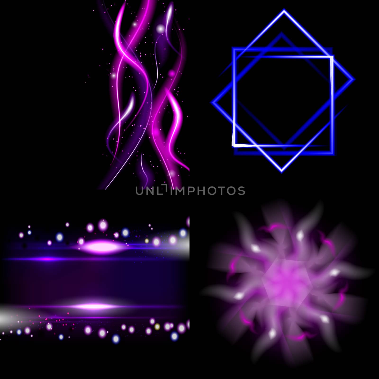 Set  of colorful  abstract background with blurred magic neon light curved lines.  by serhii_lohvyniuk