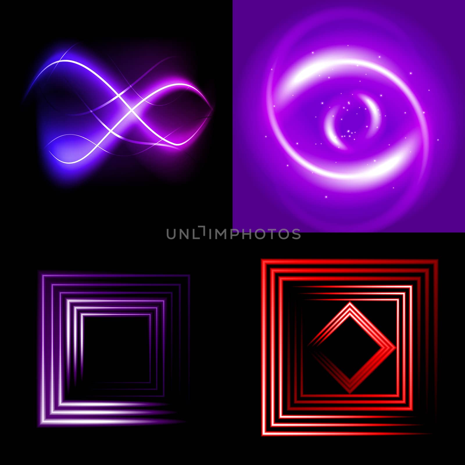 Set  of colorful  abstract background with blurred magic neon light curved lines.  illustration