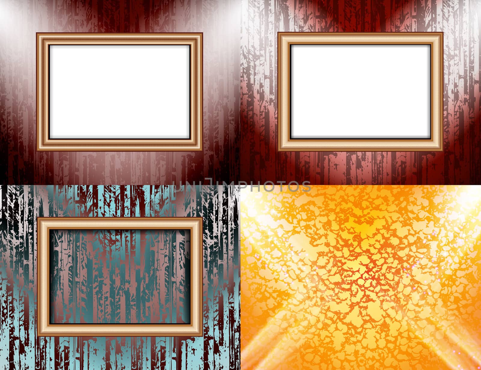 Set of colorful abstract backgrounds and frames for text or photos illuminated by searchlights.  illustration