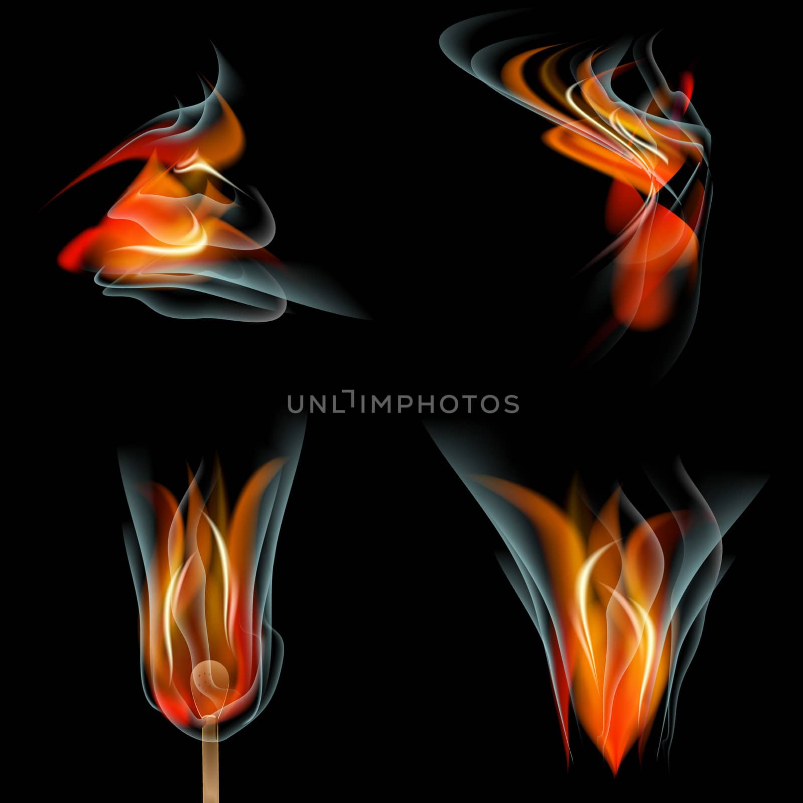 Set of Flames different shapes on a black background. . Mesh.  by serhii_lohvyniuk