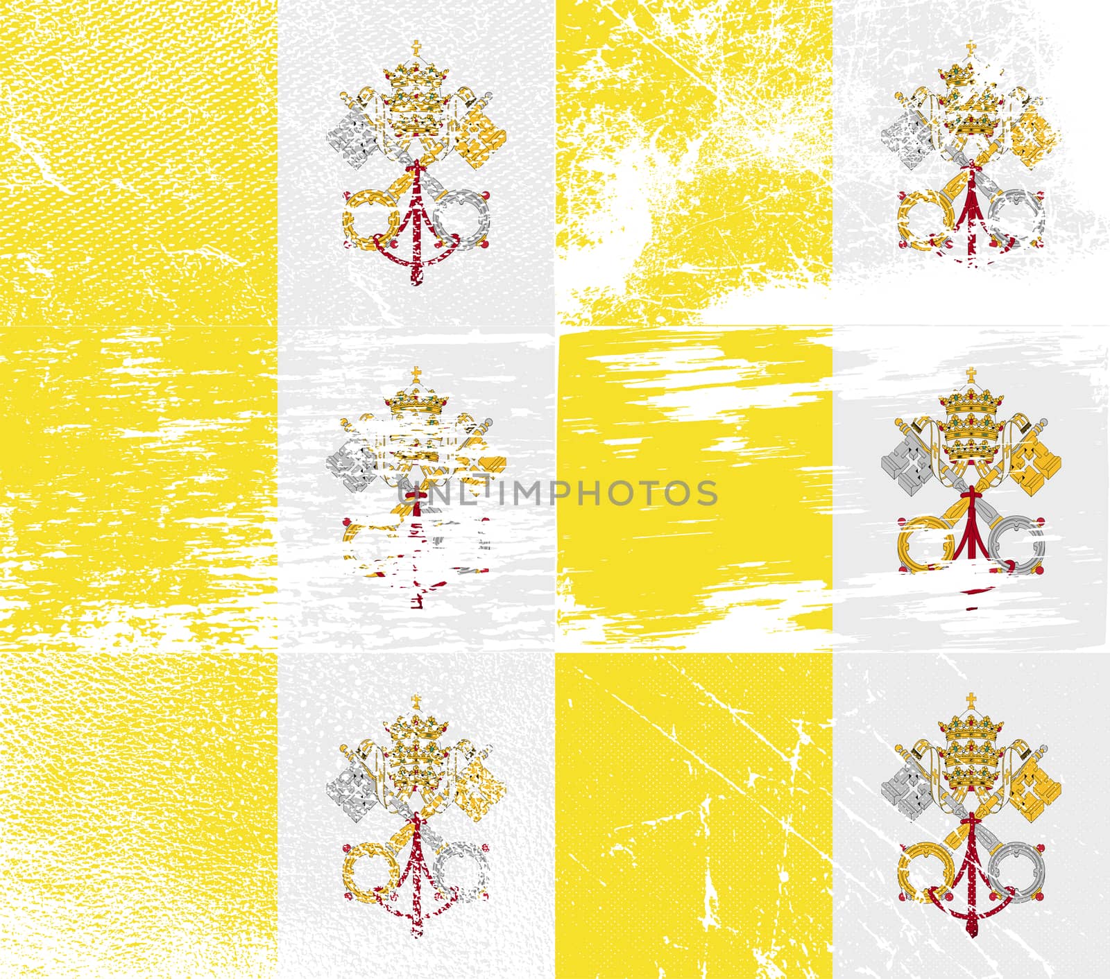 Set of six flags Vatican CityHoly See with old texture.  by serhii_lohvyniuk