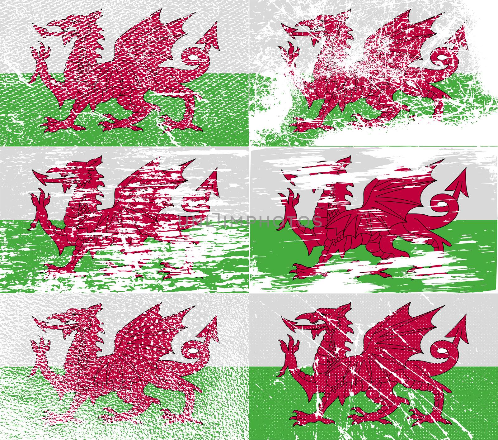 Flag of Wales with old texture.  illustration