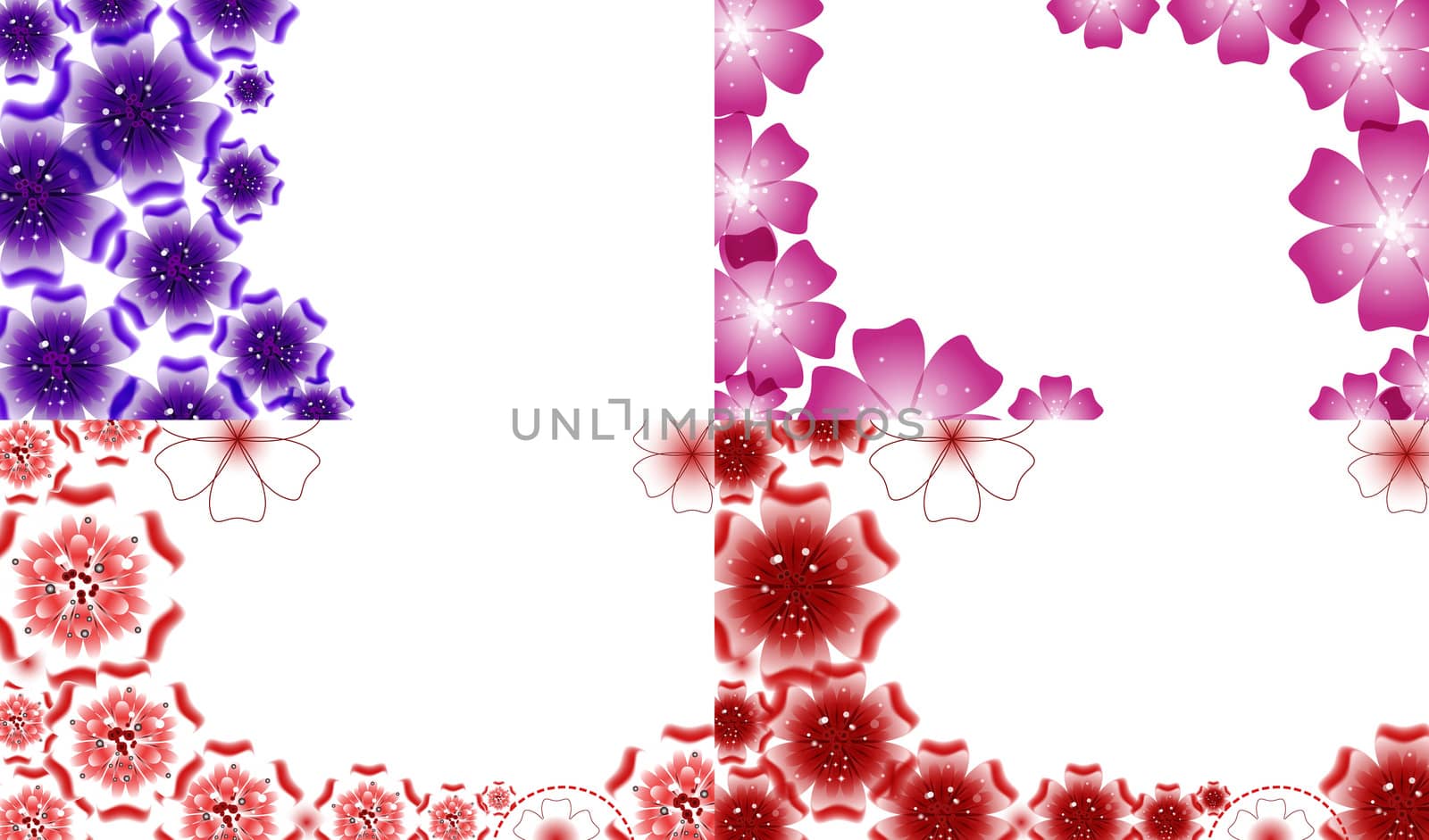 Set of background with Flowers isolated on white sample text.  illustration